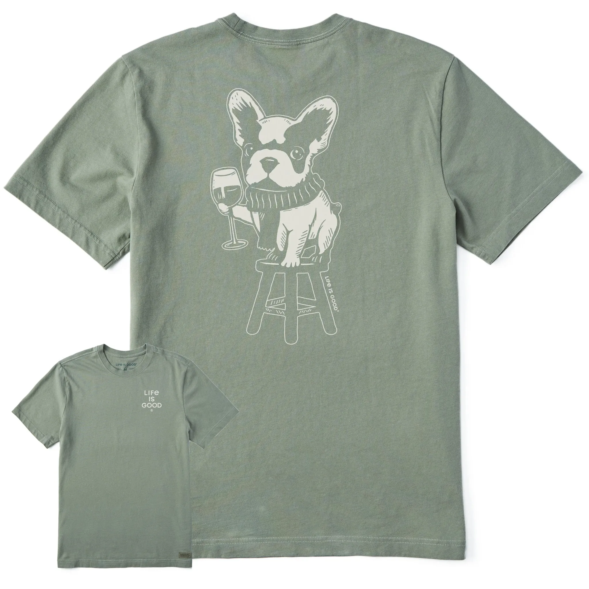 Men's Bert's Frenchie with Wine Short Sleeve Crusher Tee Life is Good