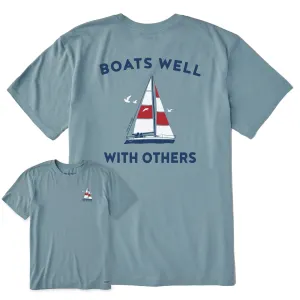Men's Boats Well with Others Sail Boat Large Short Sleeve Crusher Tee Life is Good