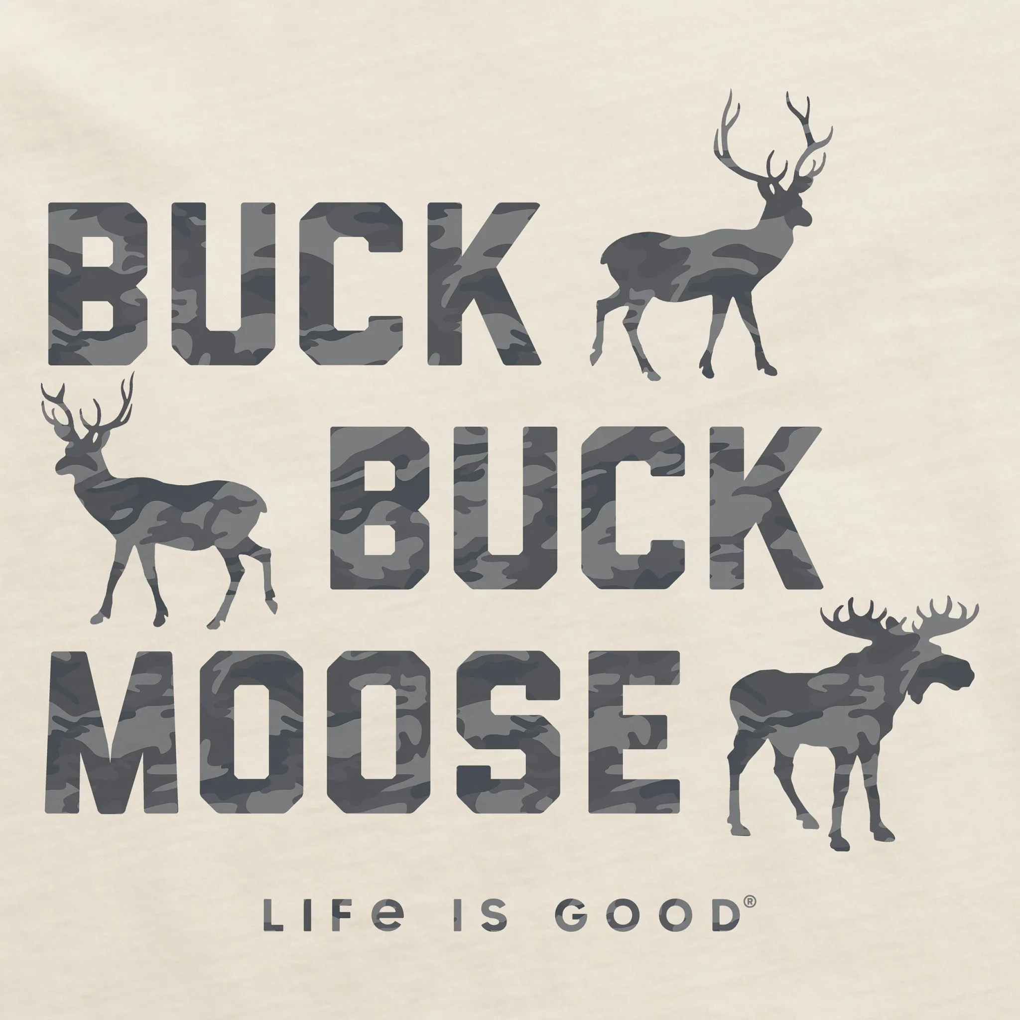 Men's Buck Buck Moose Camo Short Sleeve Tee Life is Good