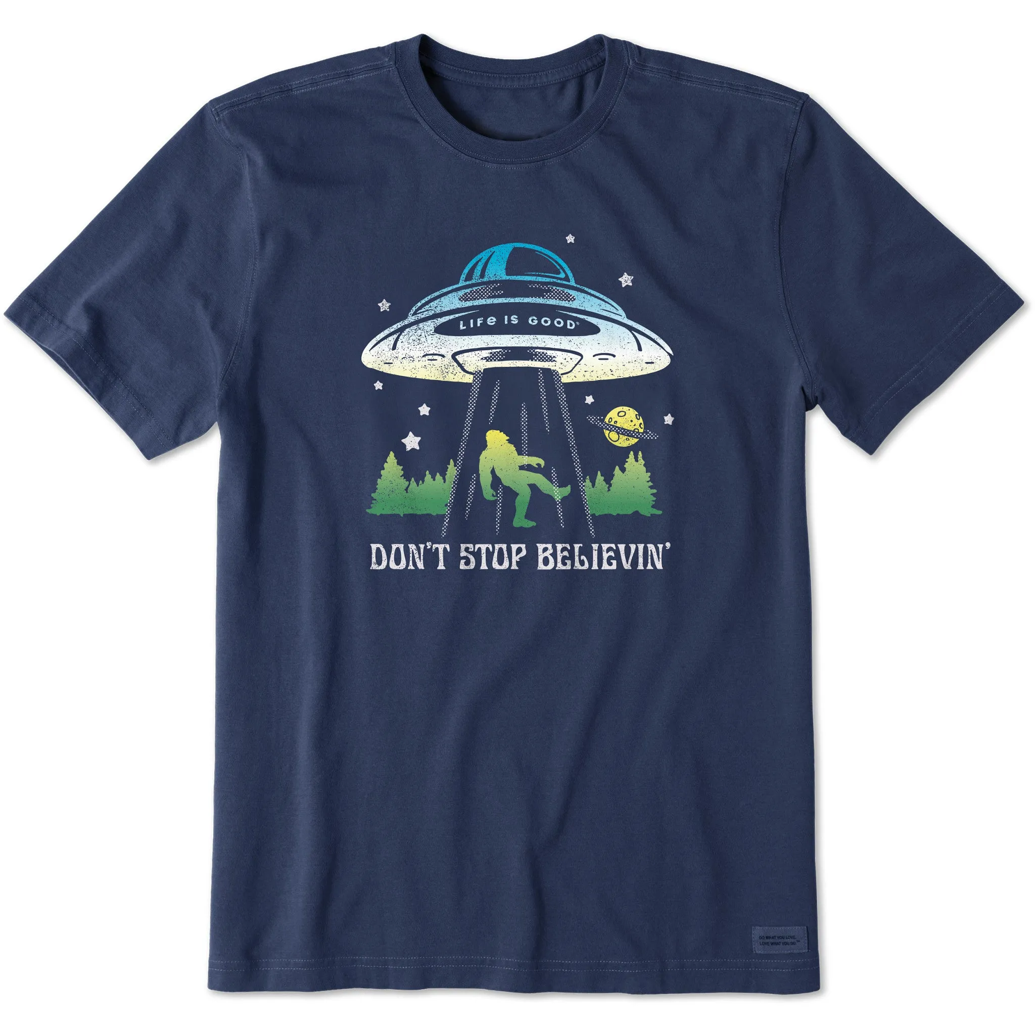 Men's Don't Stop Believin' Bigfoot Abduction Short Sleeve Crusher Tee Life is Good