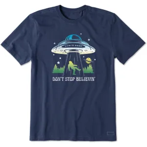 Men's Don't Stop Believin' Bigfoot Abduction Short Sleeve Crusher Tee Life is Good