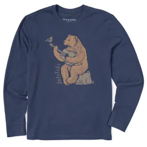 Men's Earth Has Music Guitar Bear Long Sleeve Crusher Tee Life is Good