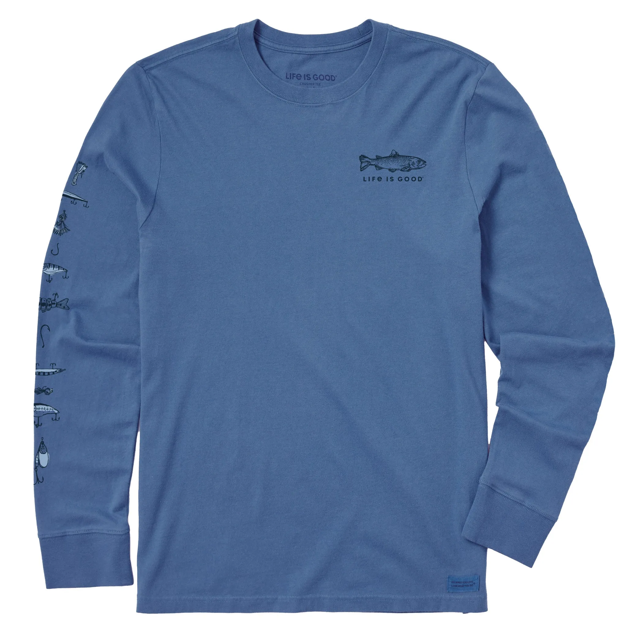 Men's Etched Simple Fish Long Sleeve Crusher Tee Life is Good