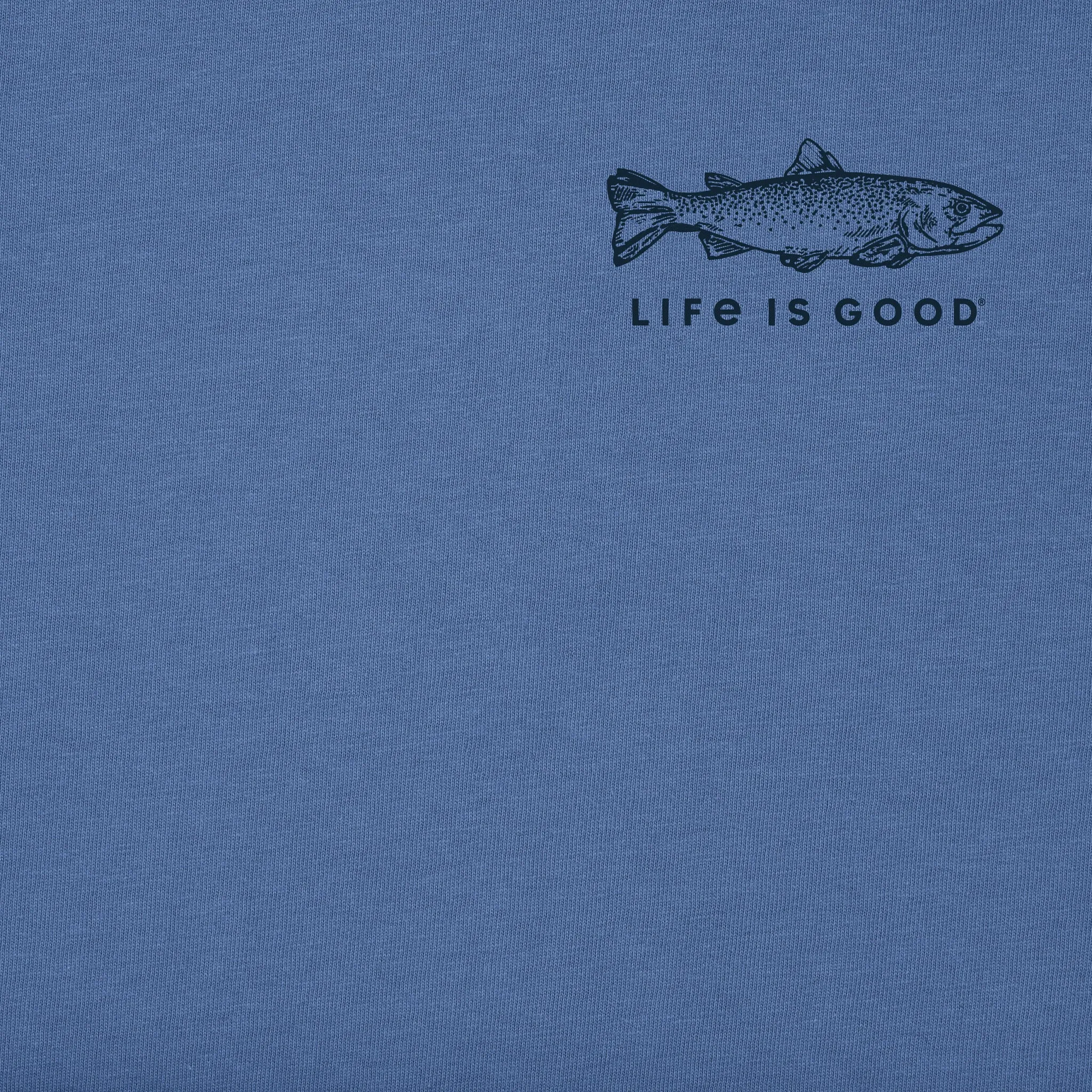 Men's Etched Simple Fish Long Sleeve Crusher Tee Life is Good