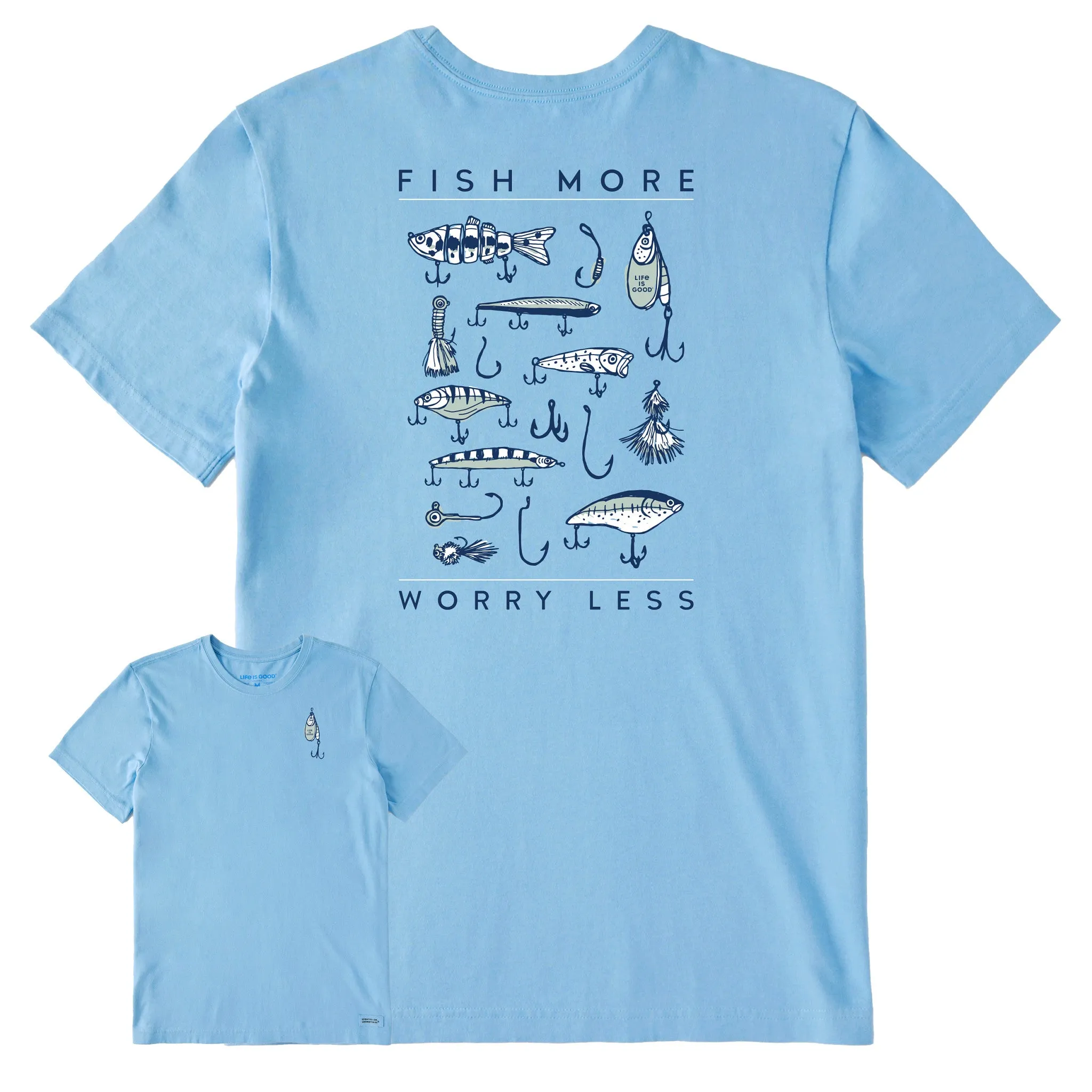 Men's Fish More Worry Less Hooks and Tackle Short Sleeve Tee Life is Good