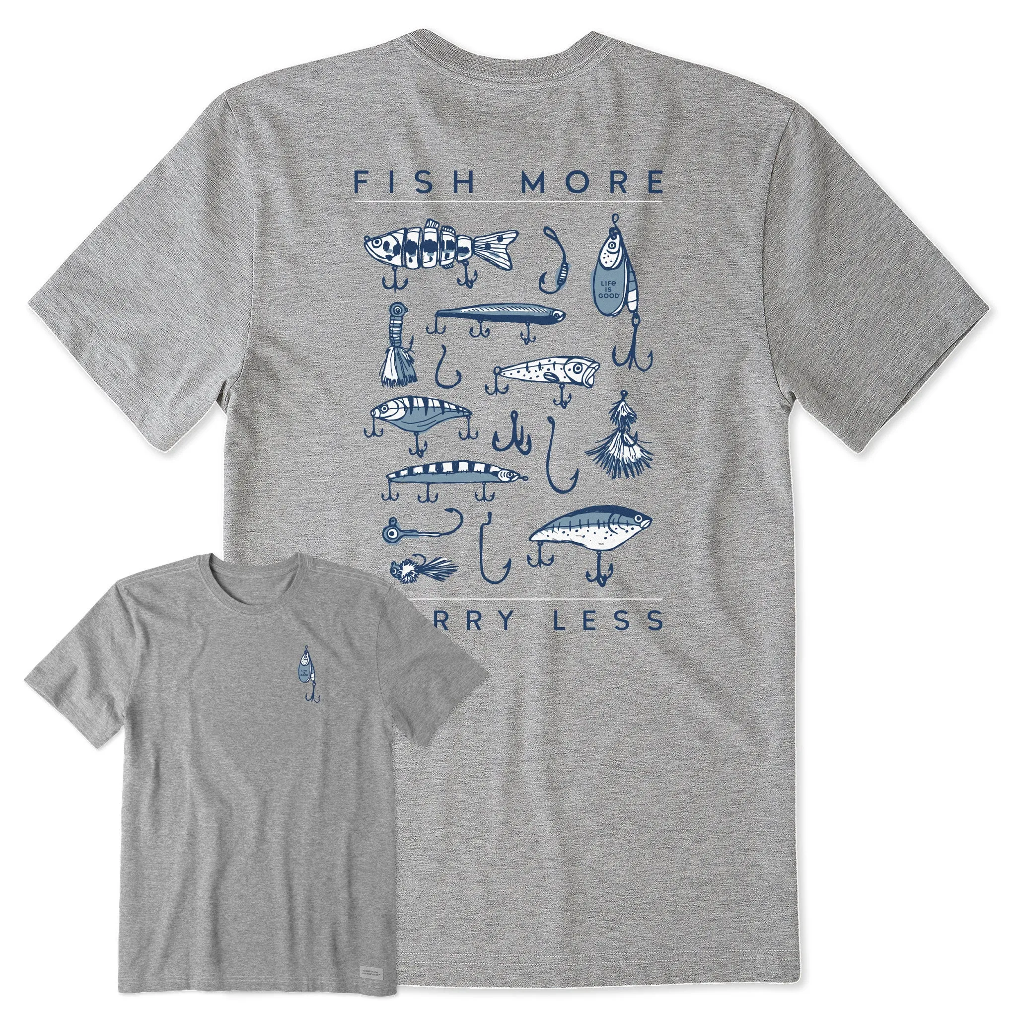 Men's Fish More Worry Less Hooks and Tackle Short Sleeve Tee Life is Good