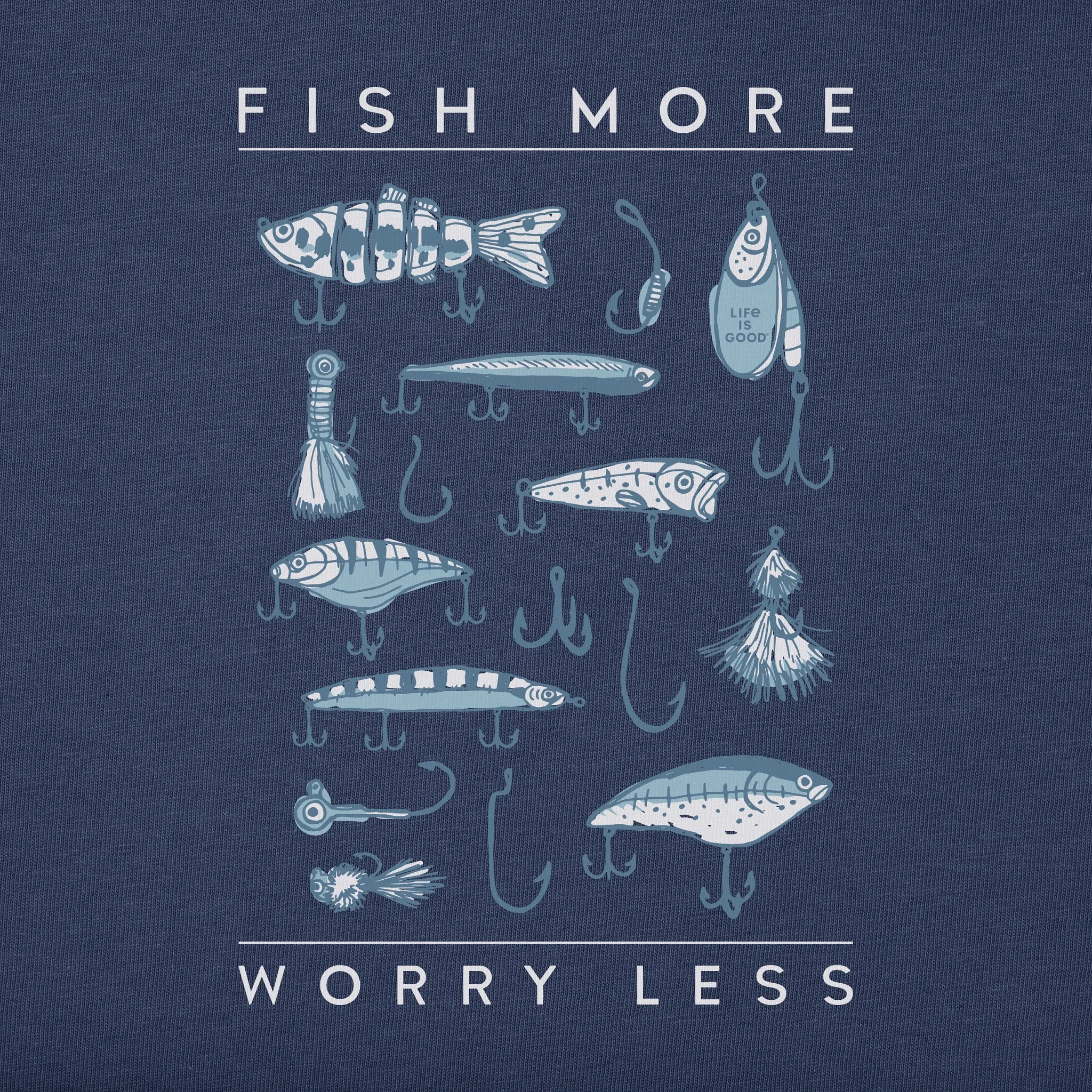 Men's Fish More Worry Less Hooks and Tackle Short Sleeve Tee Life is Good