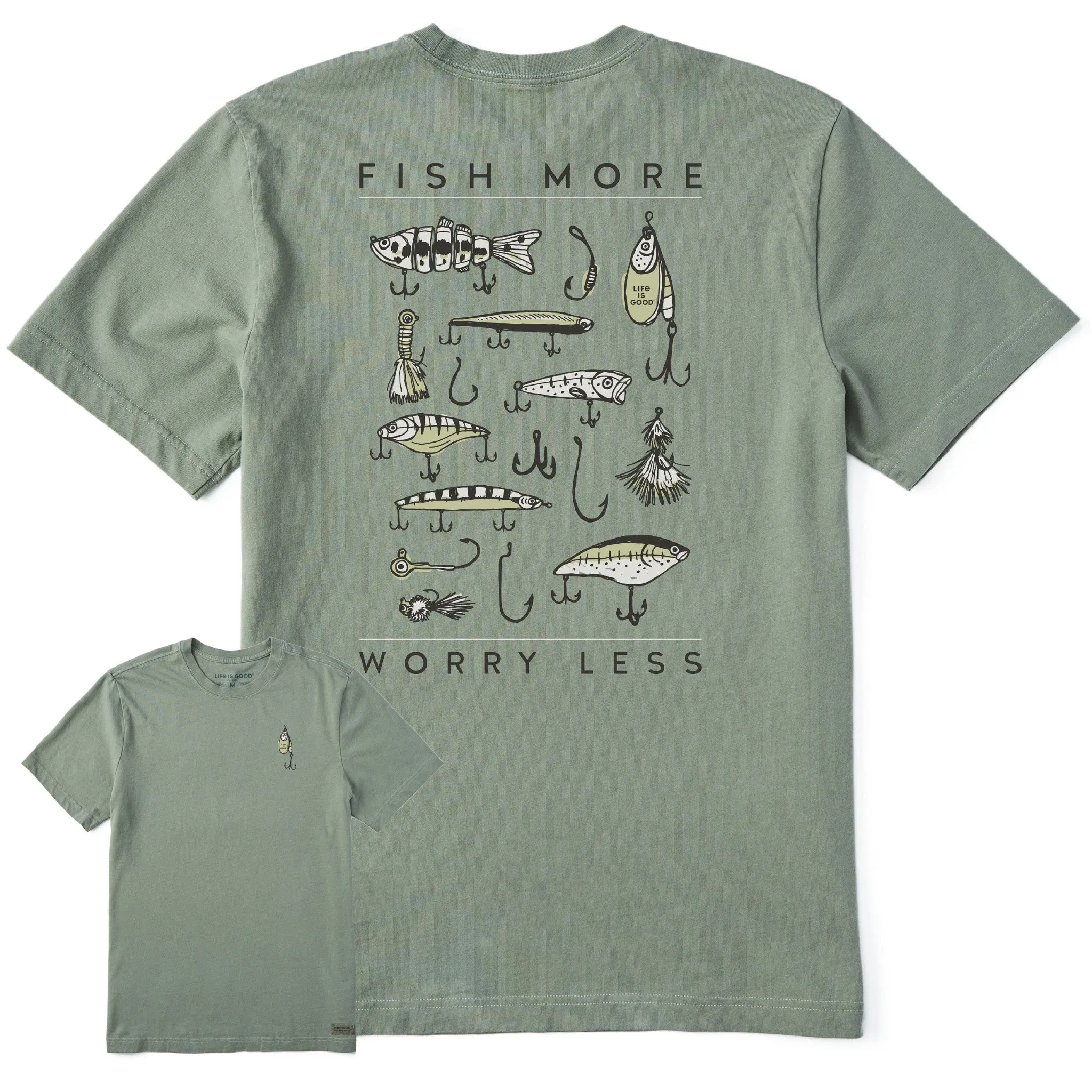 Men's Fish More Worry Less Hooks and Tackle Short Sleeve Tee Life is Good
