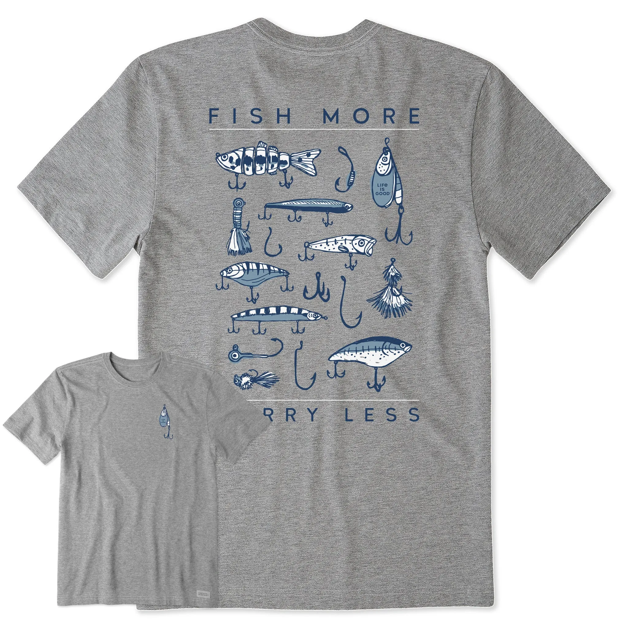 Men's Fish More Worry Less Hooks and Tackle Short Sleeve Tee Life is Good