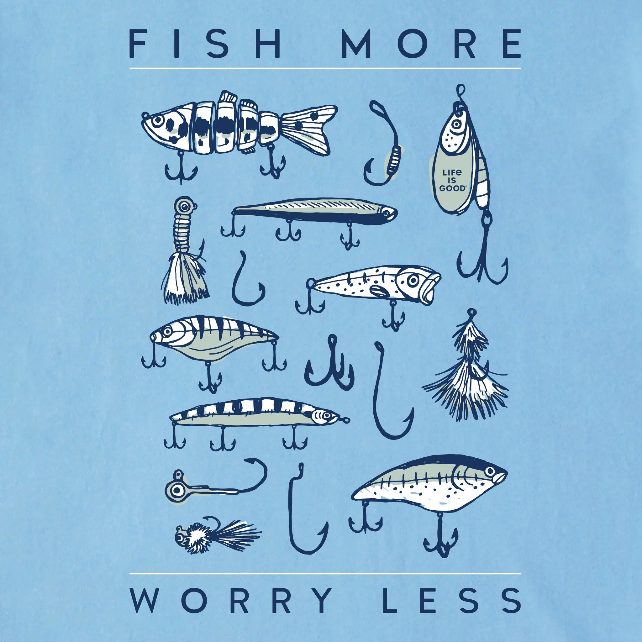 Men's Fish More Worry Less Hooks and Tackle Short Sleeve Tee Life is Good