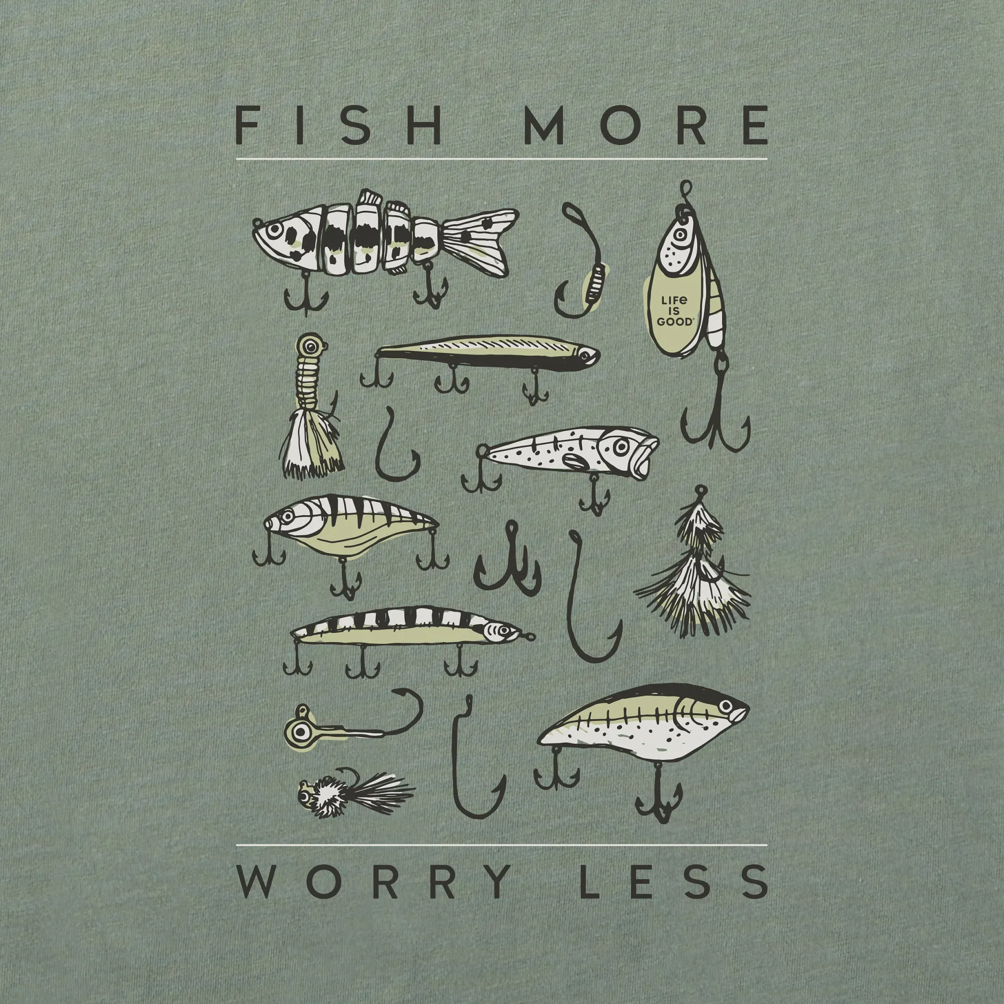 Men's Fish More Worry Less Hooks and Tackle Short Sleeve Tee Life is Good