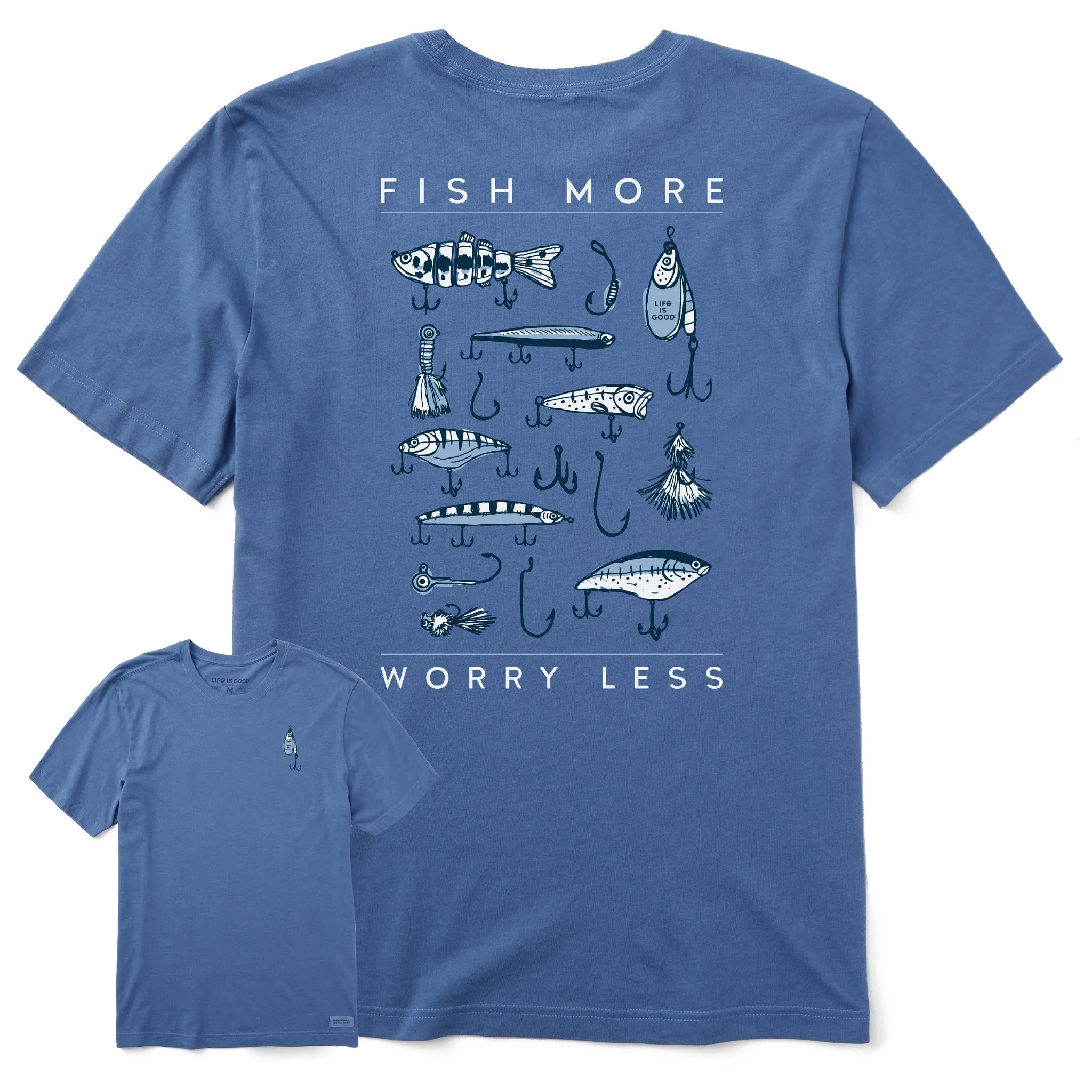 Men's Fish More Worry Less Hooks and Tackle Short Sleeve Tee Life is Good