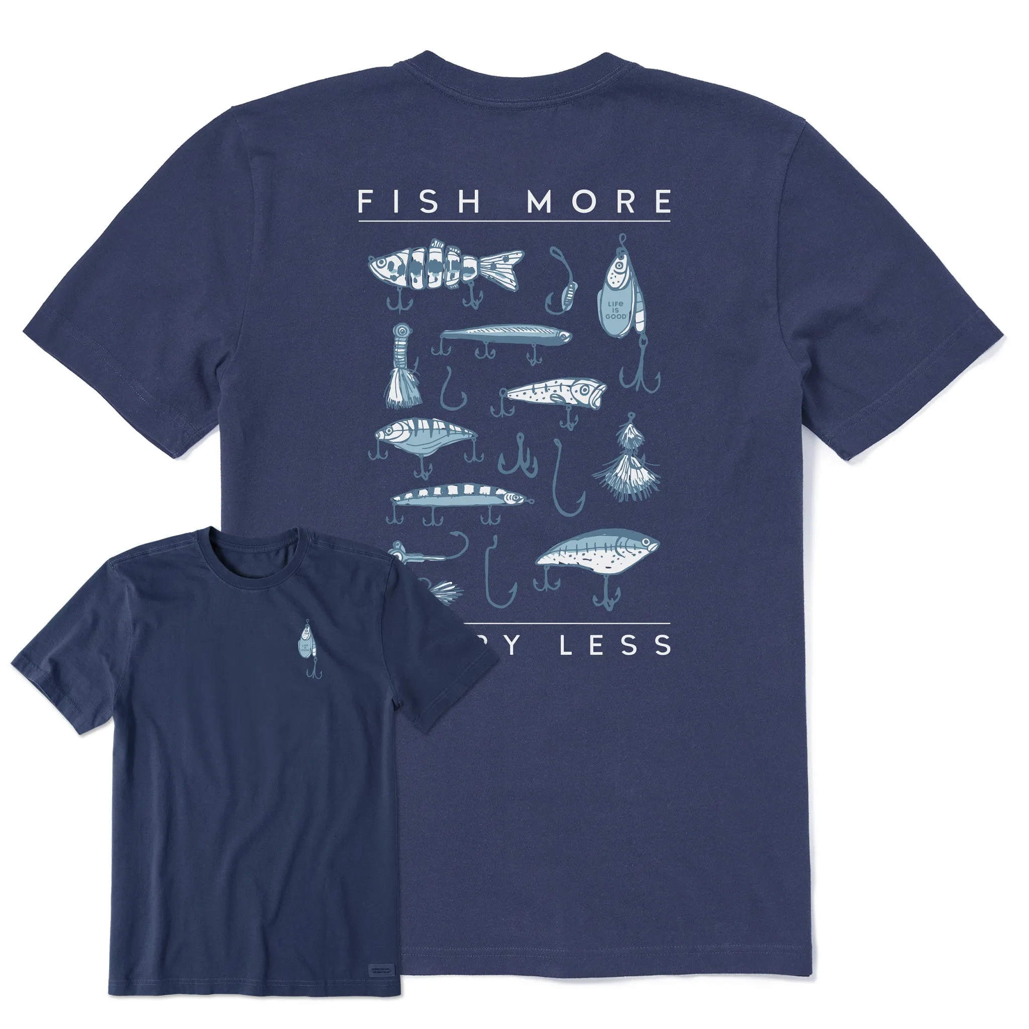 Men's Fish More Worry Less Hooks and Tackle Short Sleeve Tee Life is Good