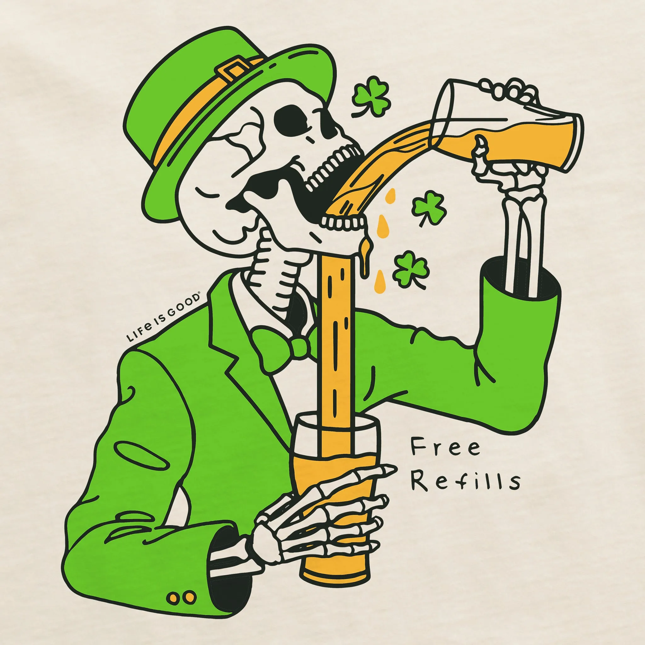 Men's Free Refills St. Patrick's Day Short Sleeve Crusher Tee Life is Good