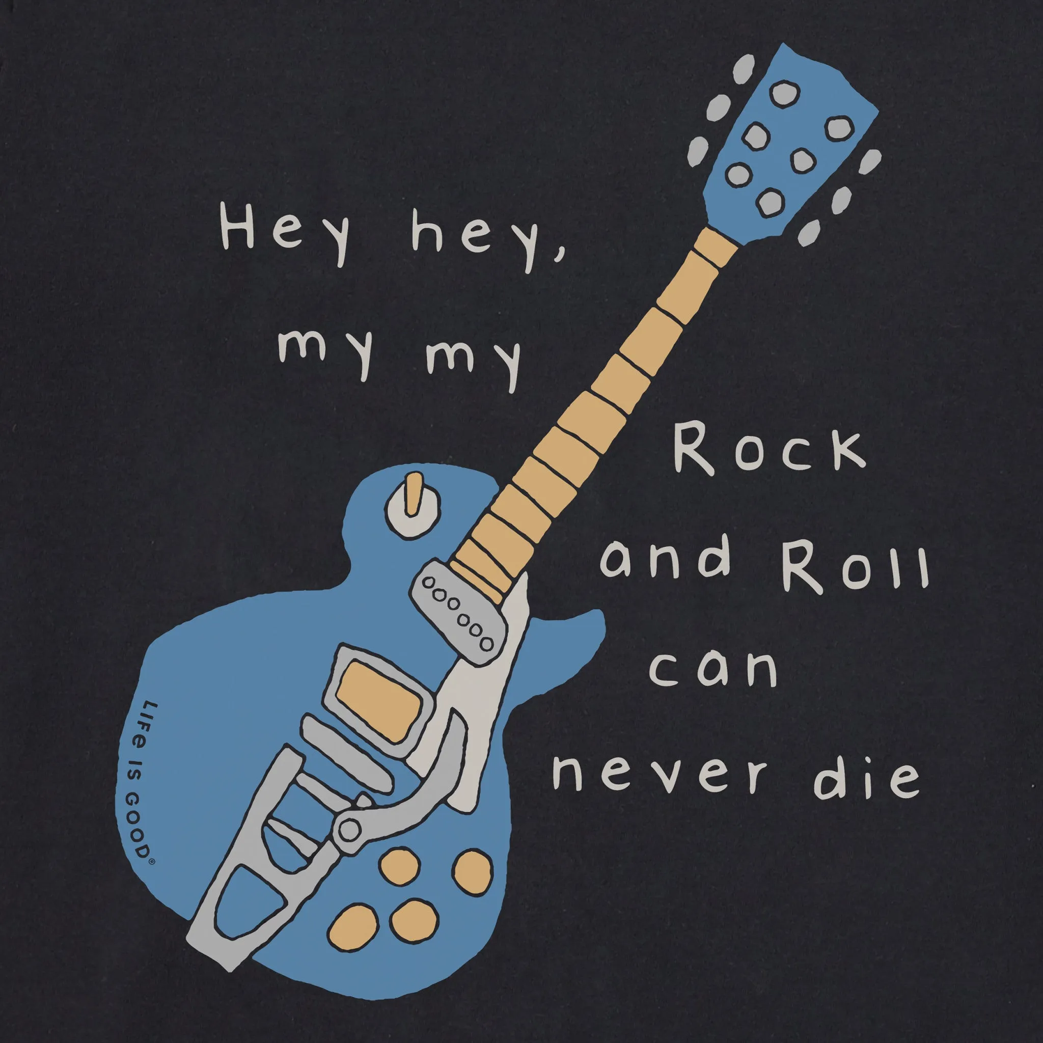 Men's Guitar Rock & Roll Can Never Die Short Sleeve Tee Life is Good