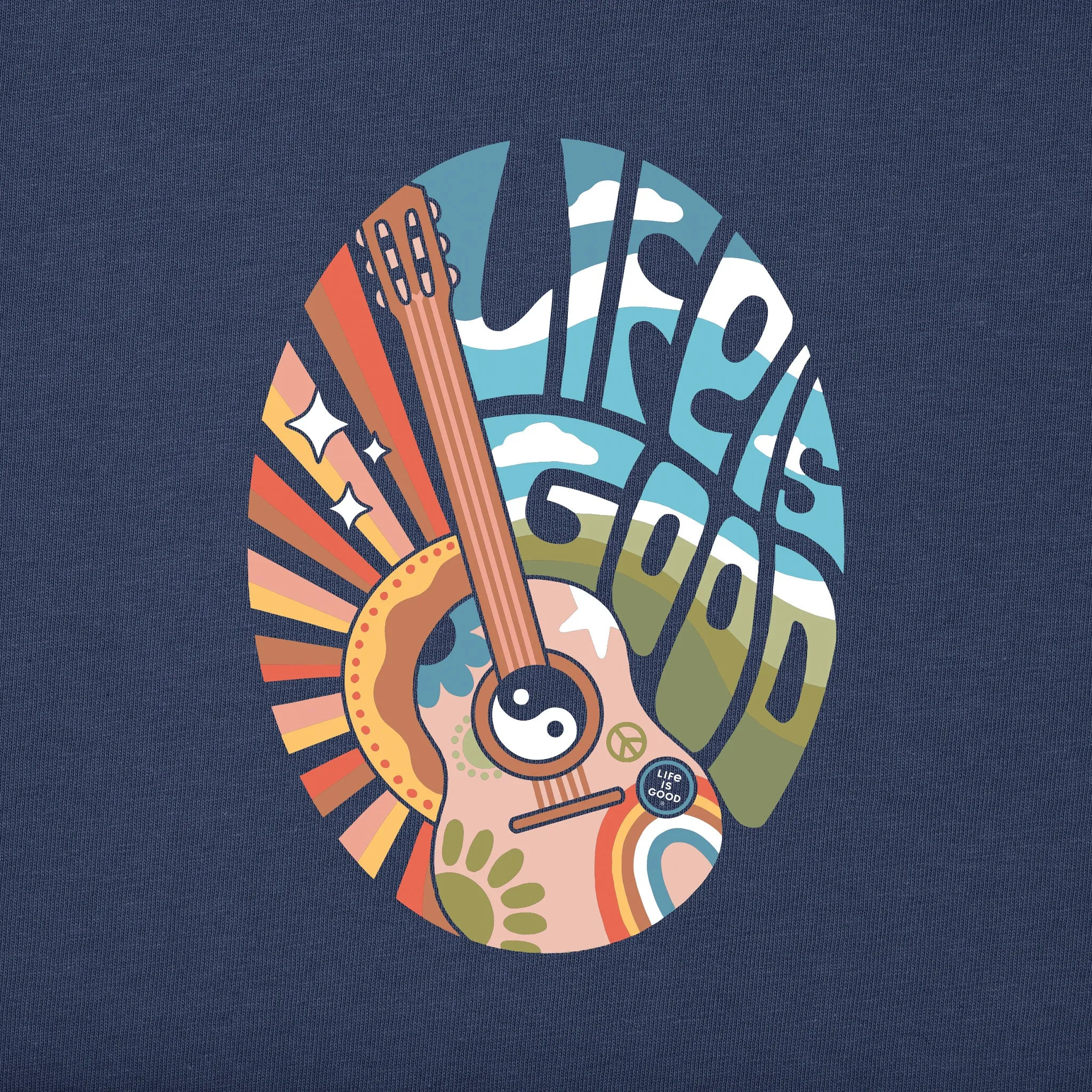 Men's Hippie Oval Guitar Short Sleeve Tee Life is Good