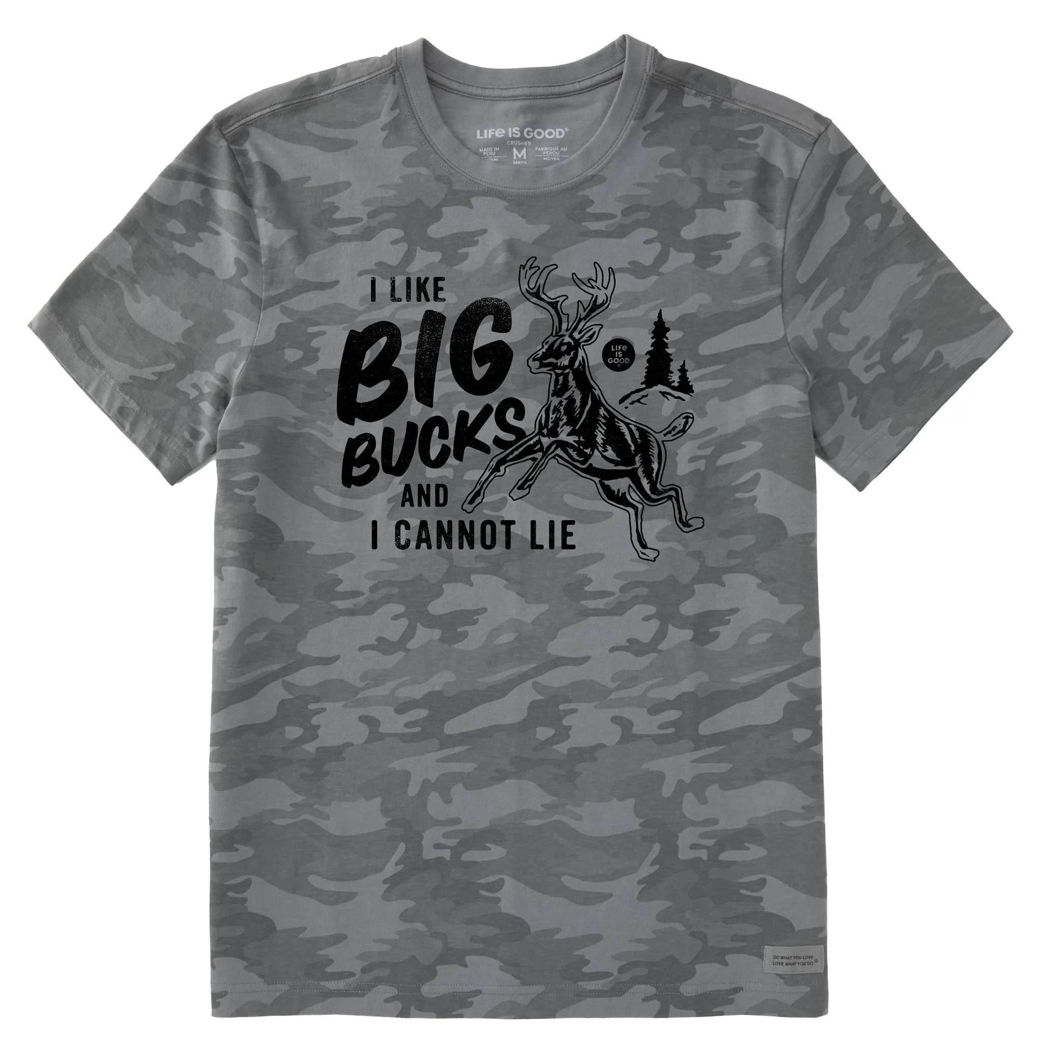 Men's I like Big Bucks Short Sleeve Allover Printed Crusher Tee Life is Good
