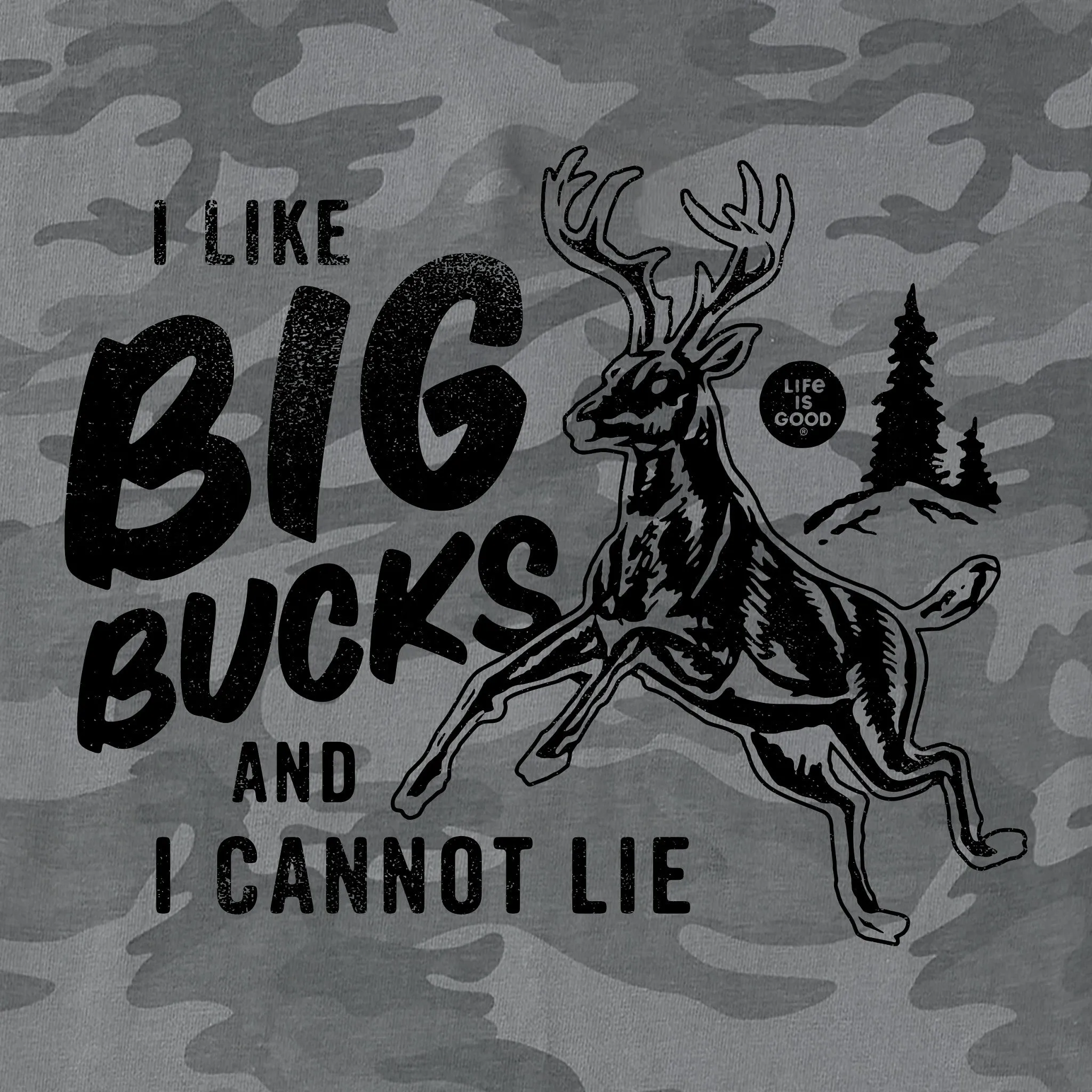 Men's I like Big Bucks Short Sleeve Allover Printed Crusher Tee Life is Good