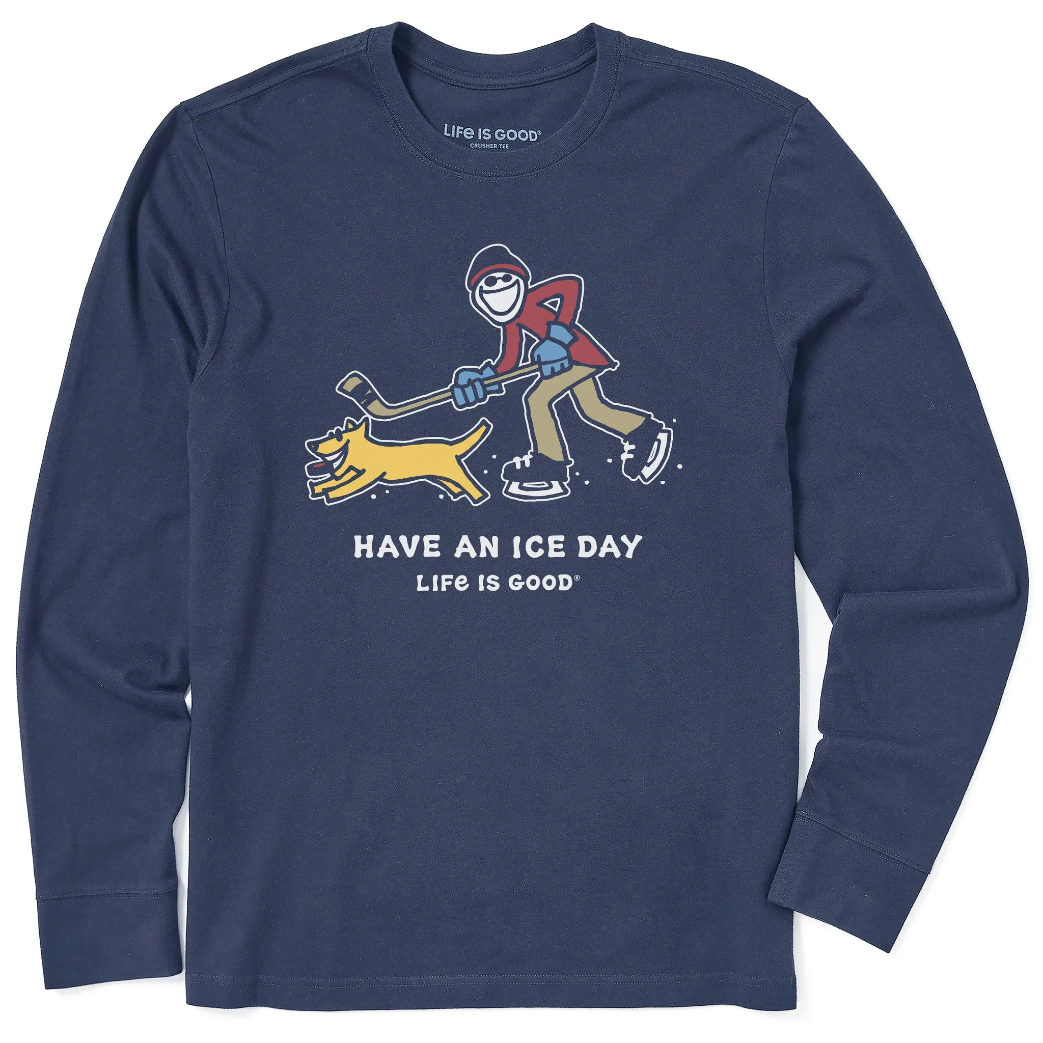 Men's Jake and Rocket Ice Skating Long Sleeve Crusher Tee Life is Good