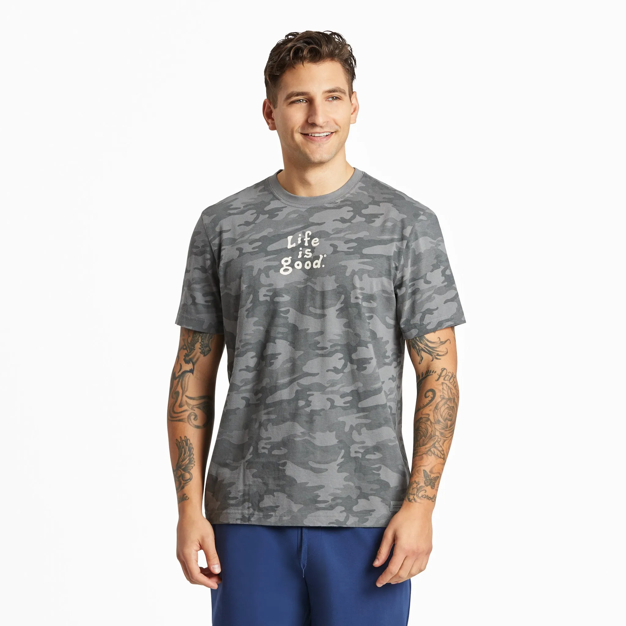 Men's LIG Vintage Wordmark Stacked Short Sleeve Allover Printed Crusher Tee Life is Good