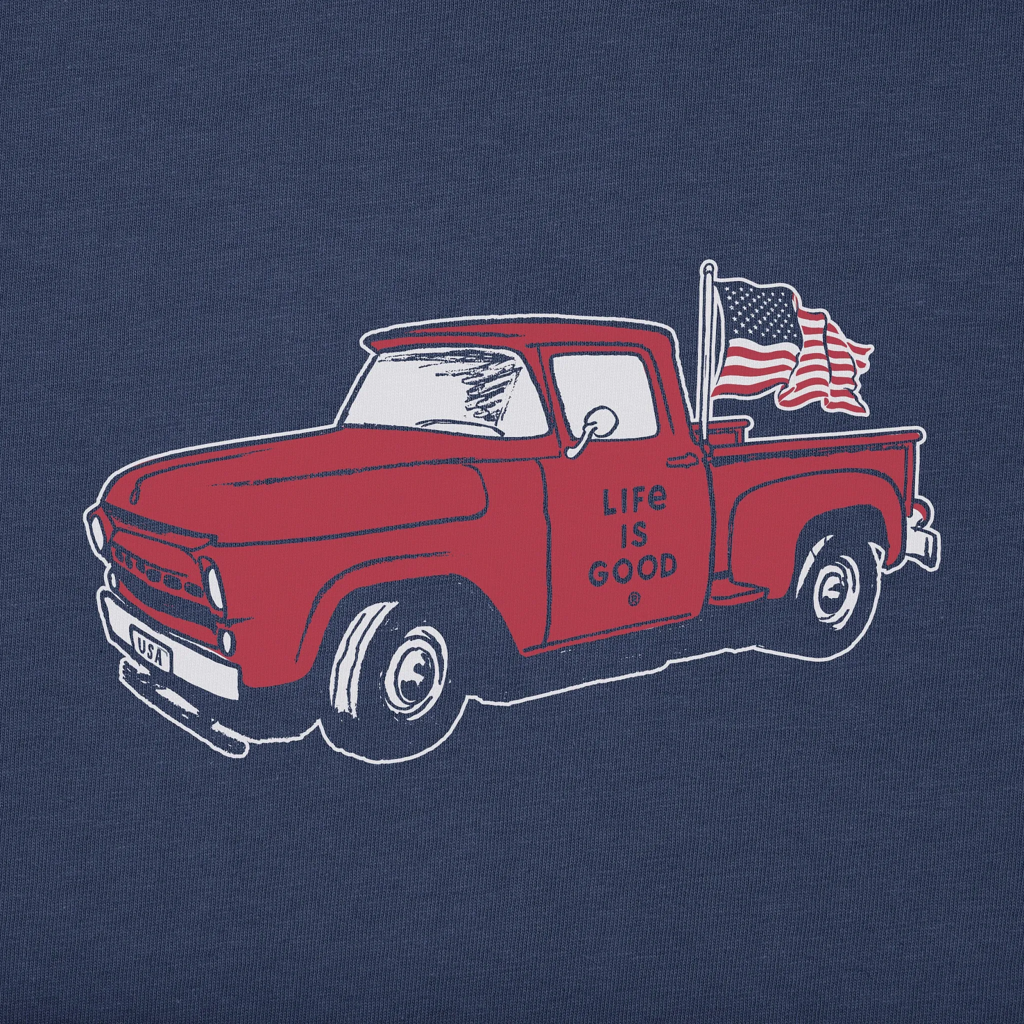 Men's Old Fashioned Patriotic Truck Short Sleeve Tee Life is Good