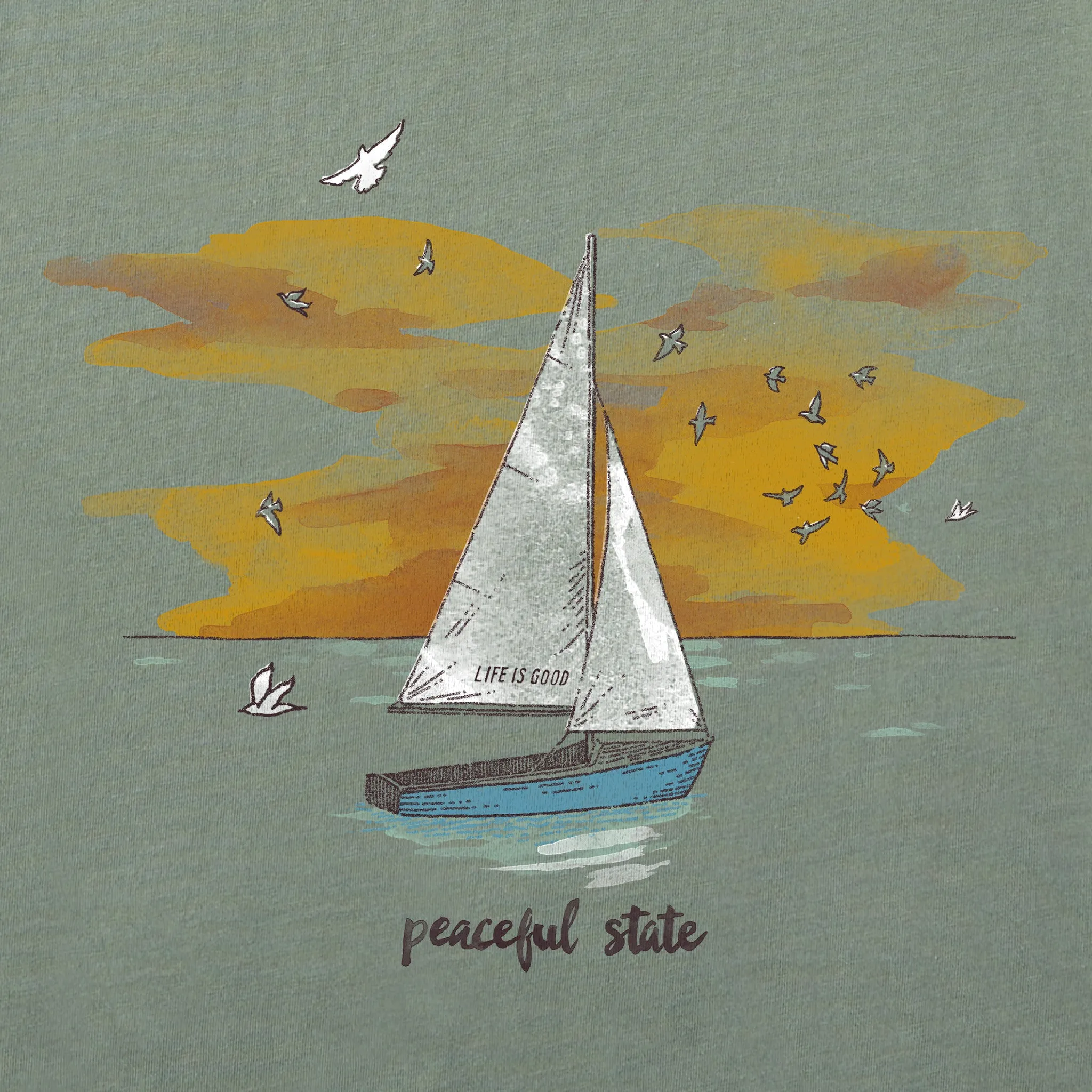 Men's Peaceful State Sailboat Short Sleeve Crusher Tee Life is Good