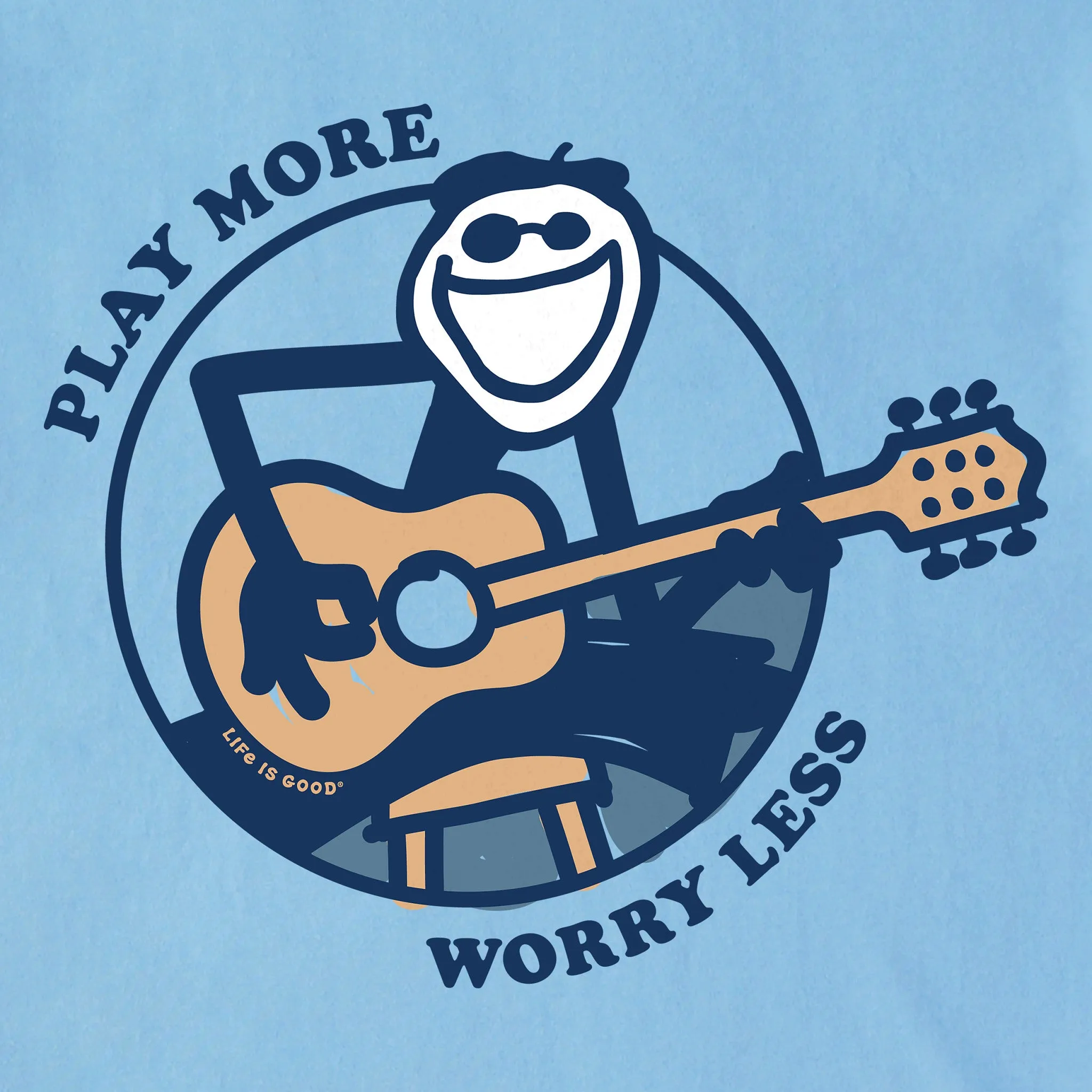 Men's Play More Worry Less Jake Guitar Short Sleeve  Tee Life is Good