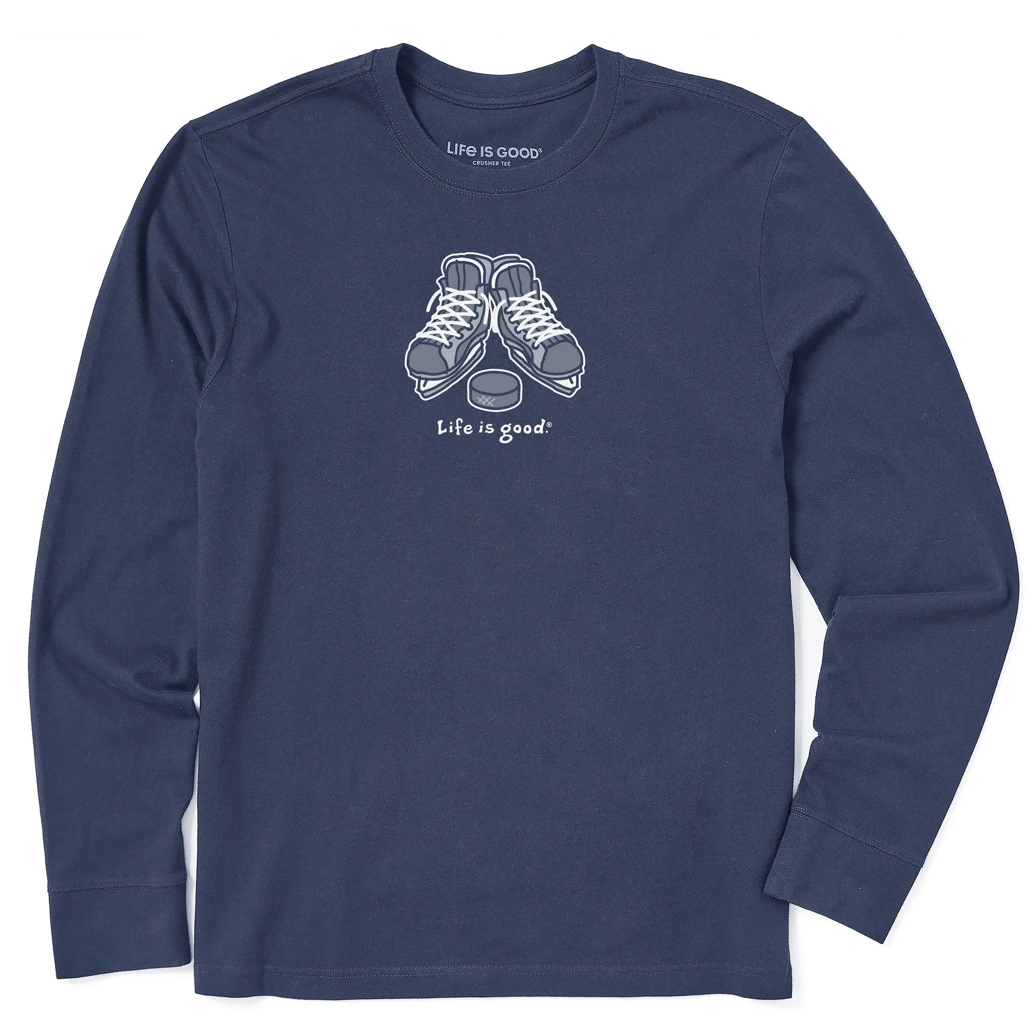 Men's Skates and Puck Long Sleeve Crusher Tee Life is Good