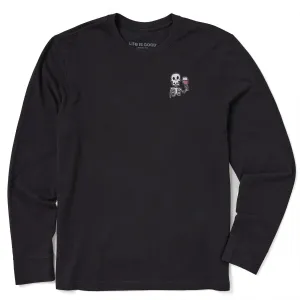 Men's Skeleton with Wine Long Sleeve Crusher Tee Life is Good