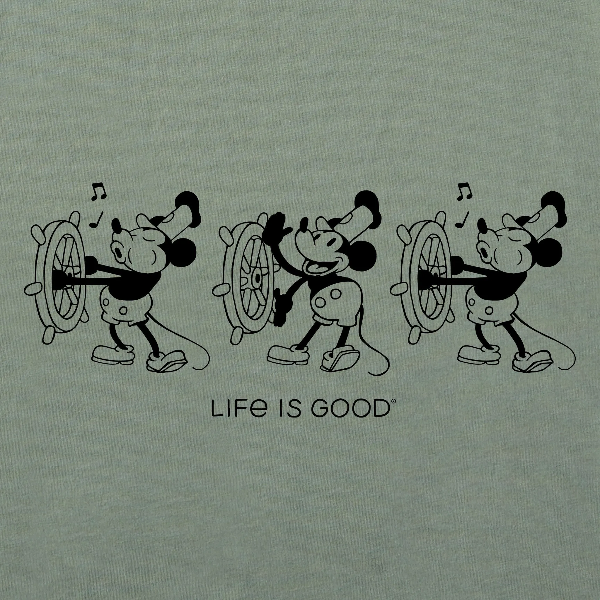 Men's Steamboat Willie at the Helm Short Sleeve Crusher Tee Life is Good