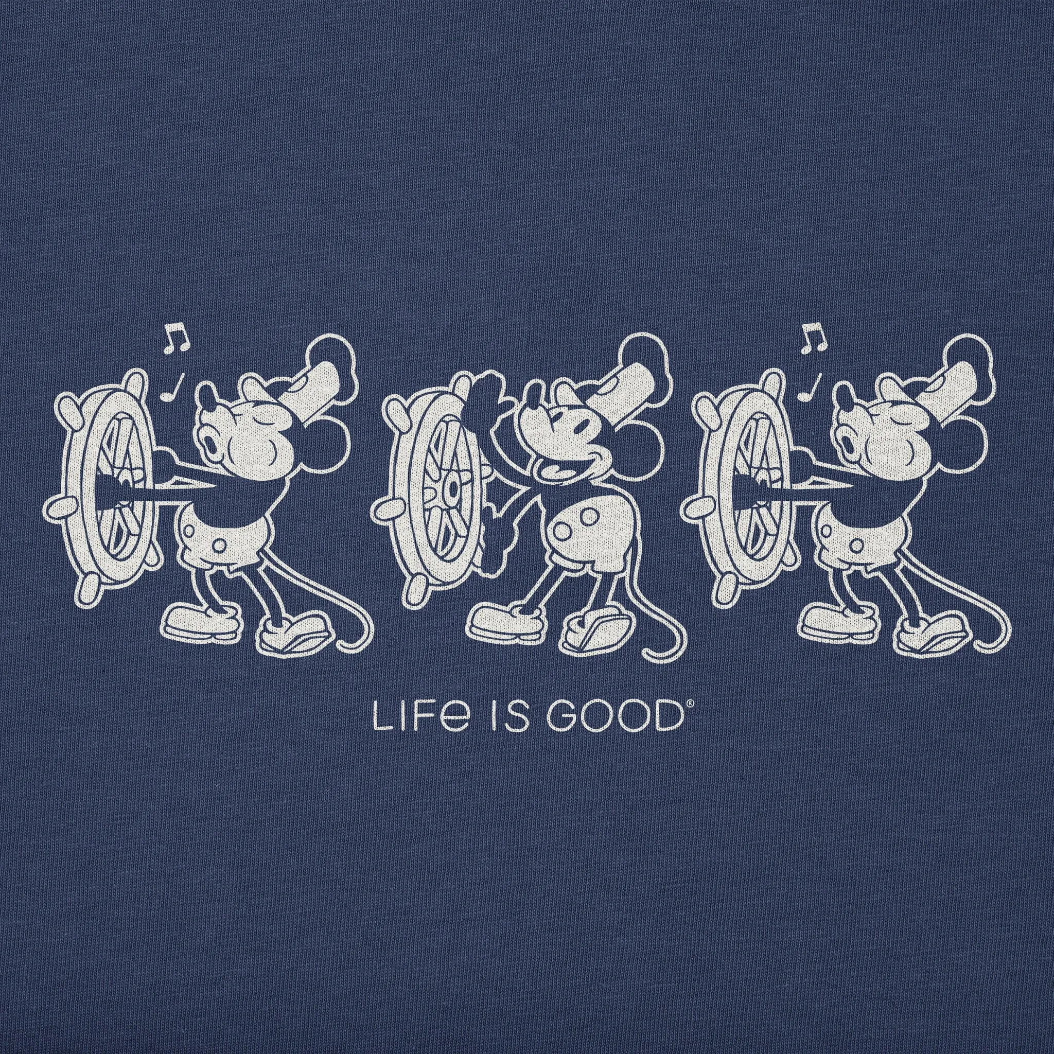Men's Steamboat Willie at the Helm Short Sleeve Crusher Tee Life is Good