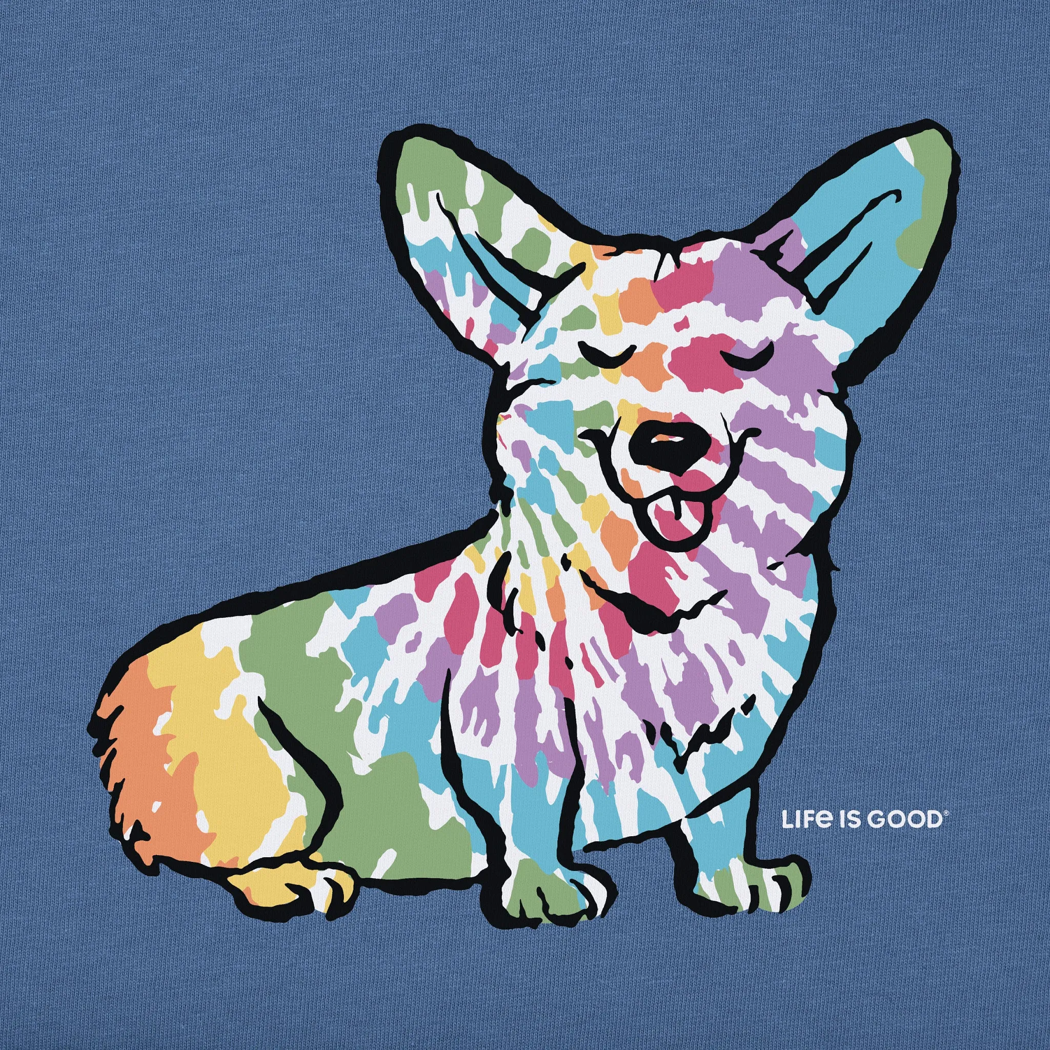Men's Tie Dye Dog Corgi Short Sleeve Crusher Tee Life is Good