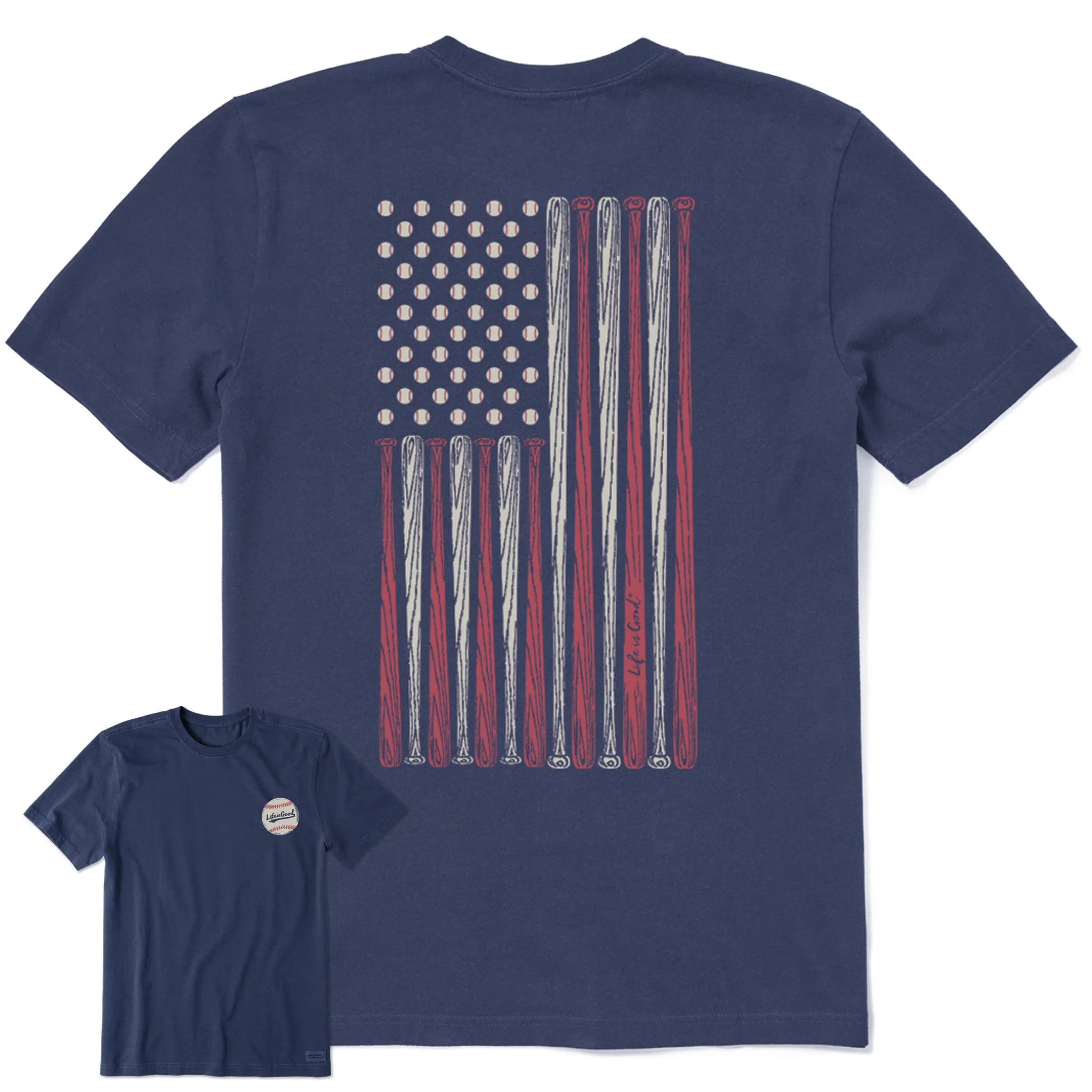 Men's Vertical USA Flag Baseball Short Sleeve Tee Life is Good