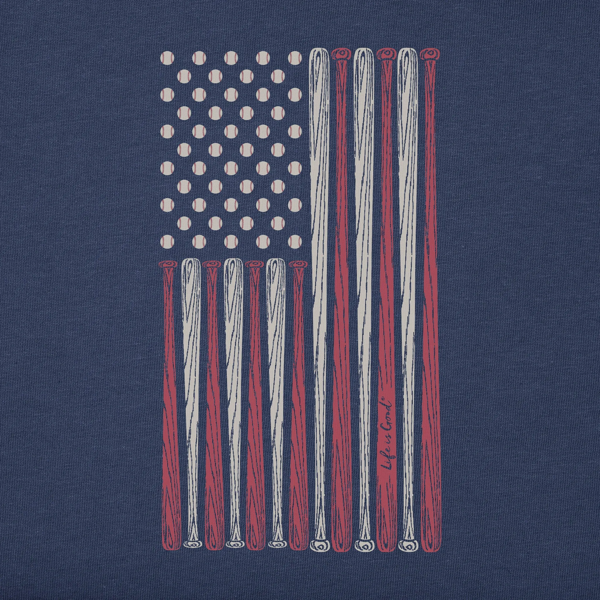 Men's Vertical USA Flag Baseball Short Sleeve Tee Life is Good