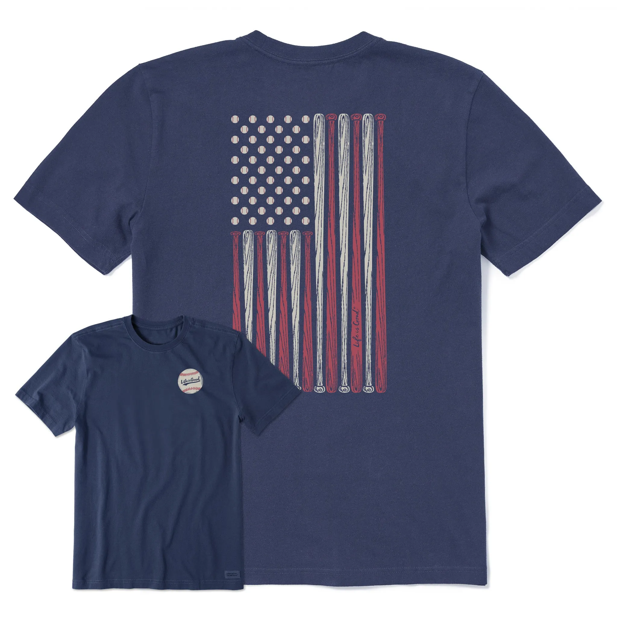 Men's Vertical USA Flag Baseball Short Sleeve Tee Life is Good