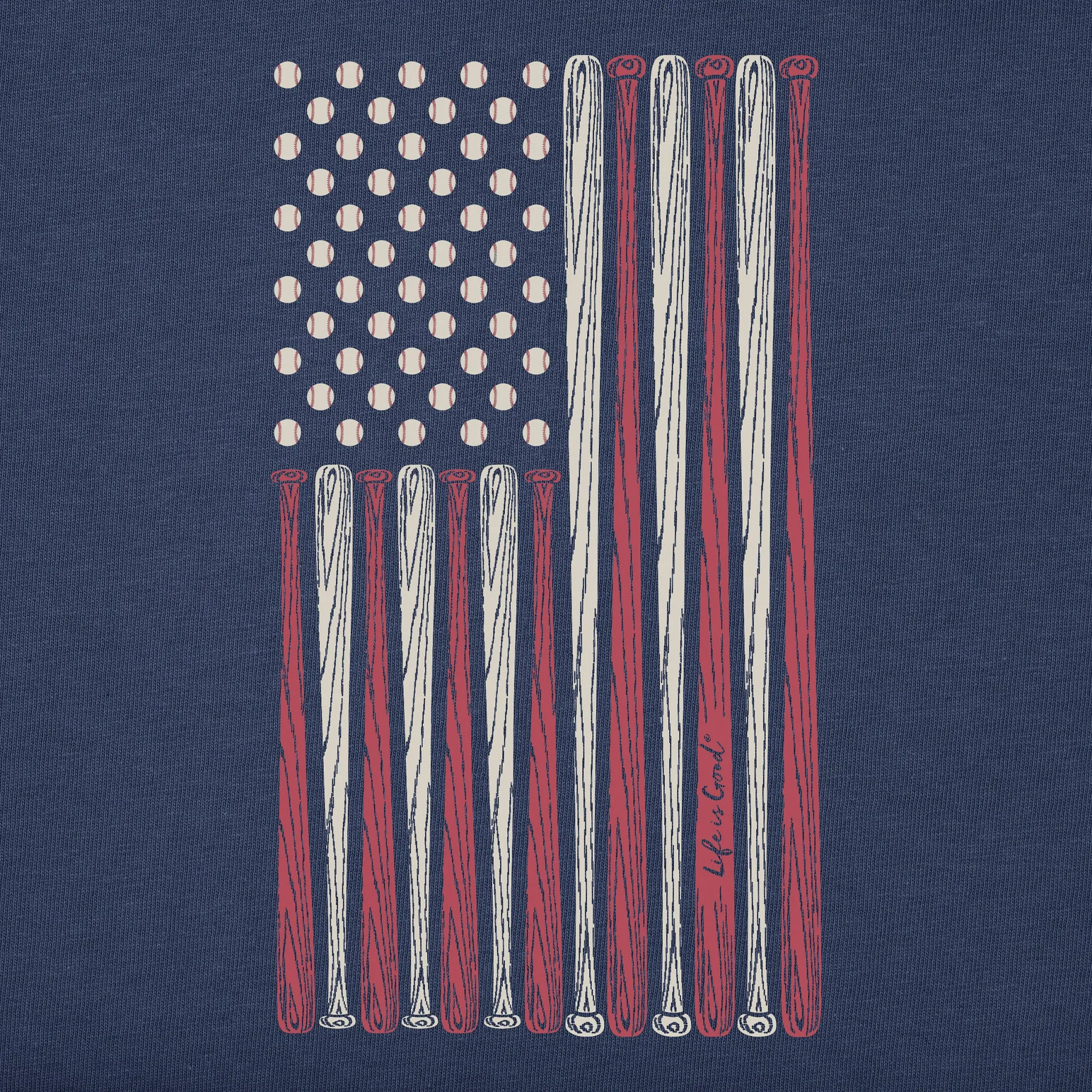 Men's Vertical USA Flag Baseball Short Sleeve Tee Life is Good
