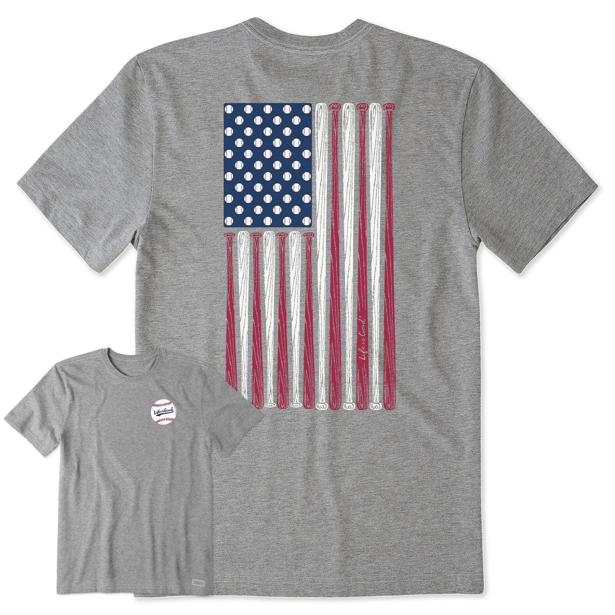 Men's Vertical USA Flag Baseball Short Sleeve Tee Life is Good