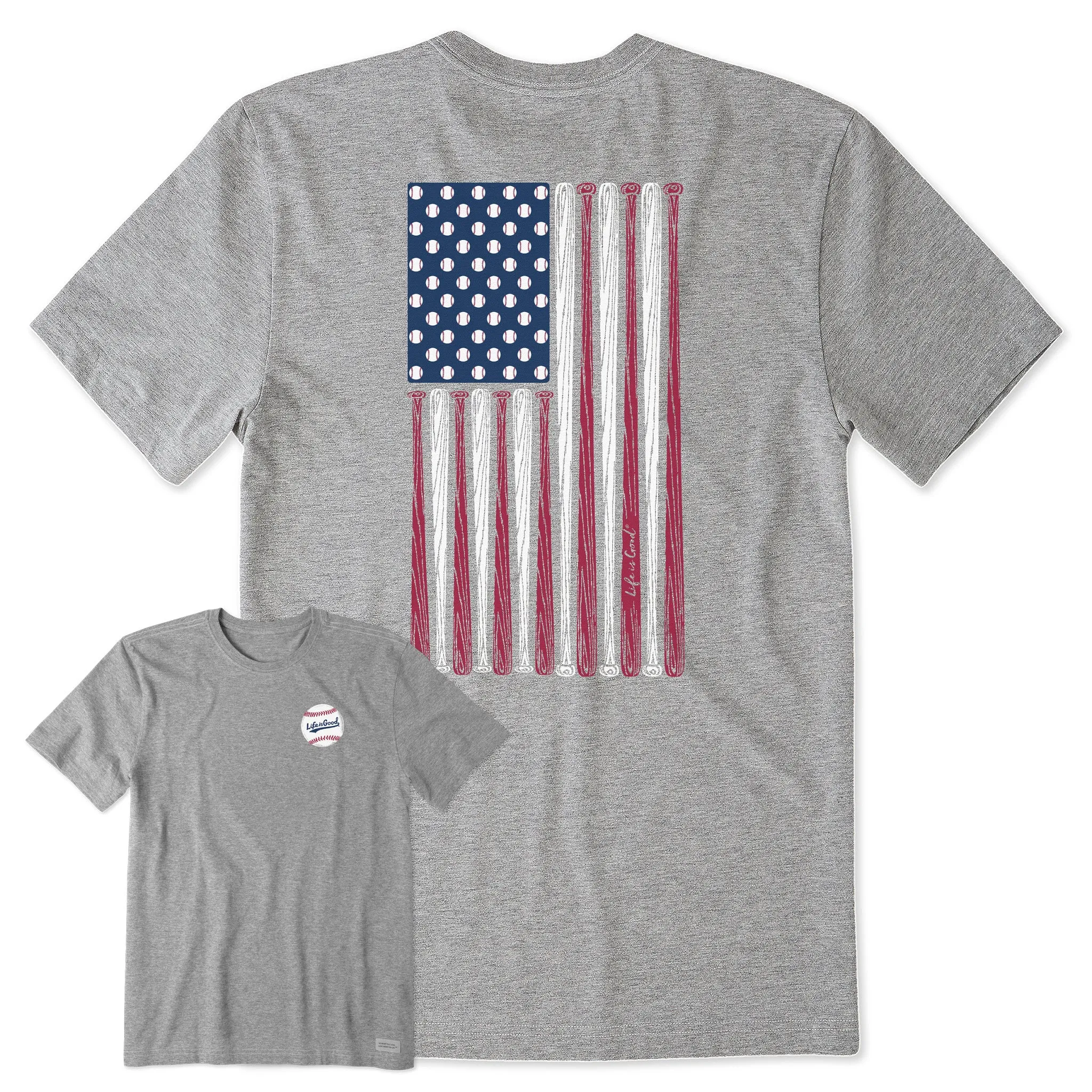 Men's Vertical USA Flag Baseball Short Sleeve Tee Life is Good