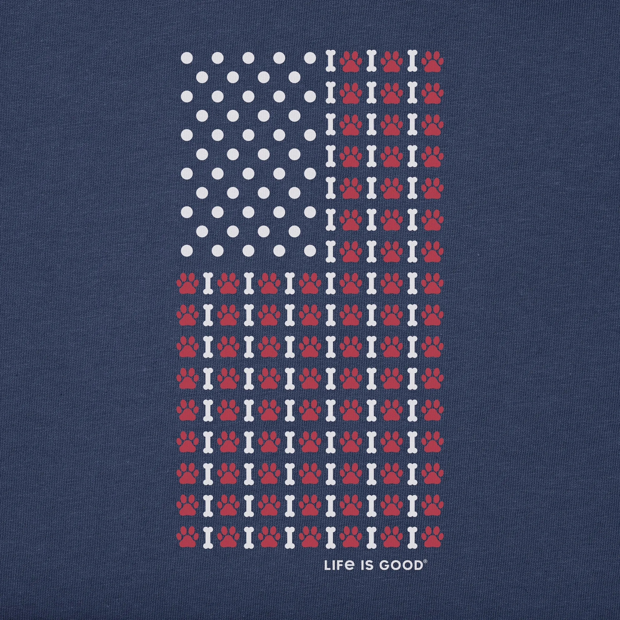 Men's Vertical USA Flag Dog Paws Short Sleeve Crusher Tee Life is Good