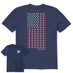 Men's Vertical USA Flag Dog Paws Short Sleeve Crusher Tee Life is Good