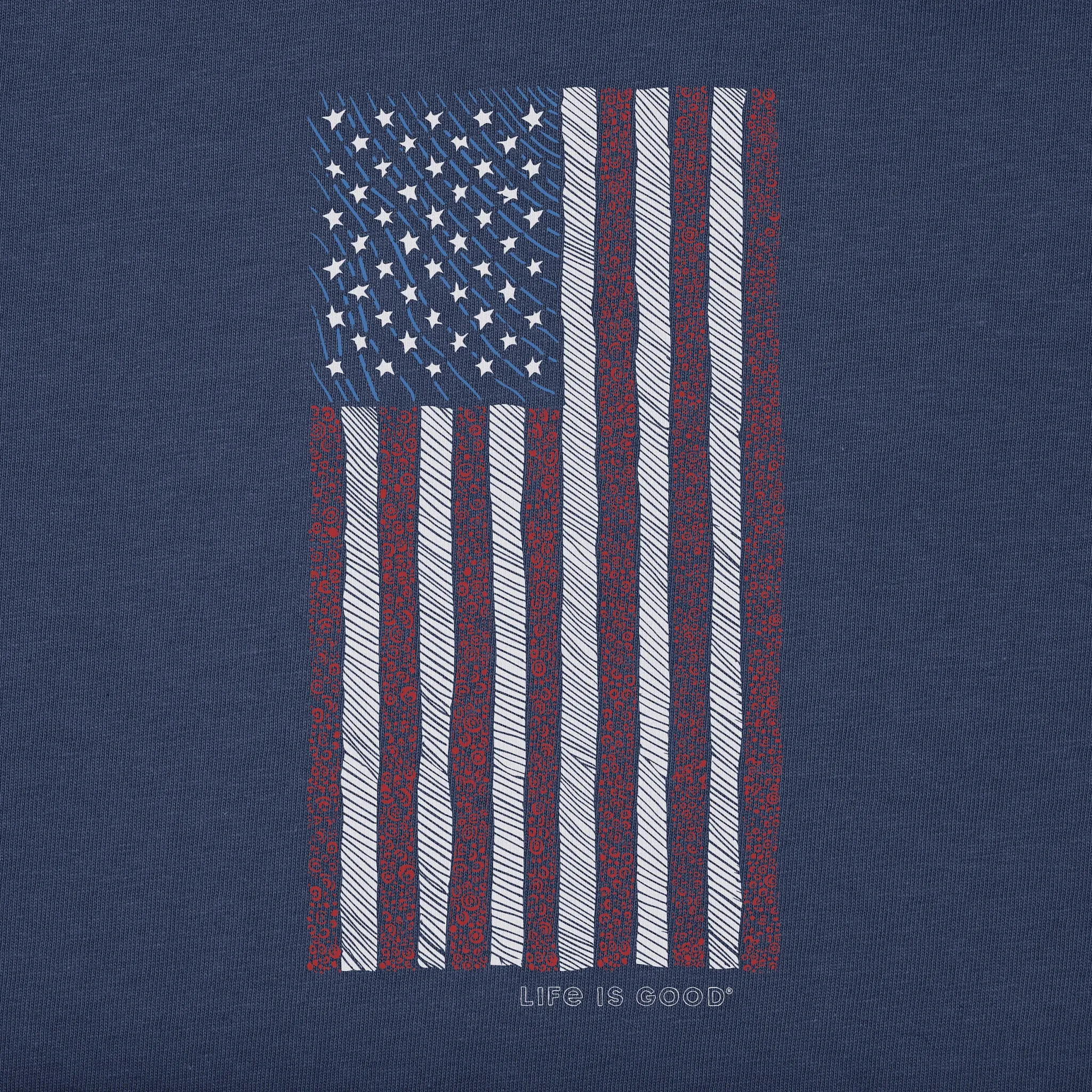 Men's Vertical USA Flag Hand Drawn Short Sleeve Crusher Tee Life is Good