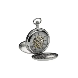 Mount Royal Chrome Plated Full Hunter Skeleton Dial Mechanical Pocket Watch MR-B22