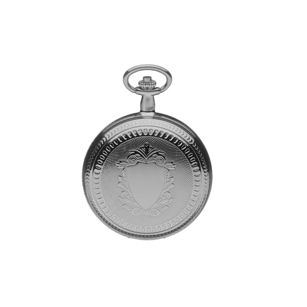 Mount Royal Chrome Plated Full Hunter Skeleton Dial Mechanical Pocket Watch MR-B22