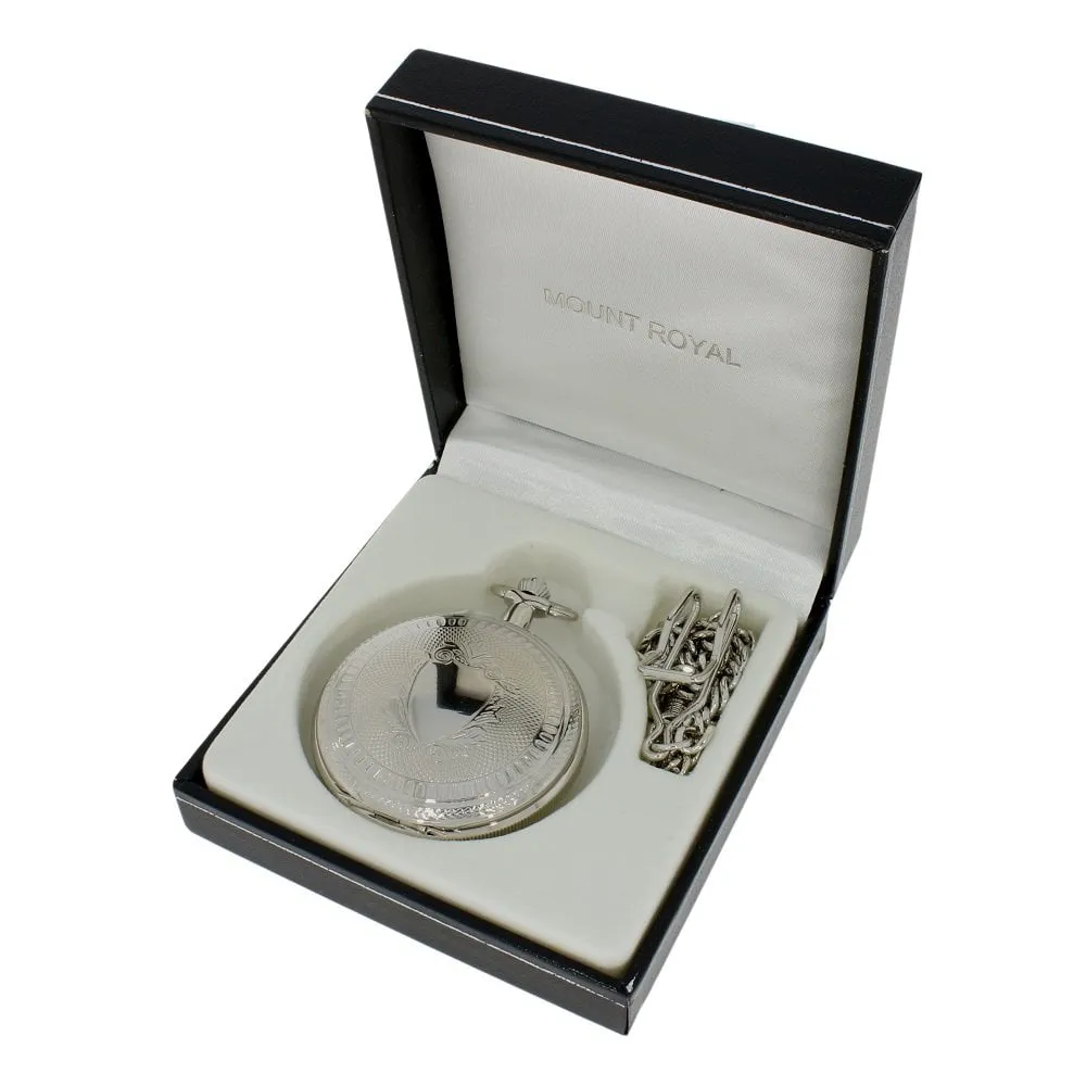 Mount Royal Chrome Plated Full Hunter Skeleton Dial Mechanical Pocket Watch MR-B22