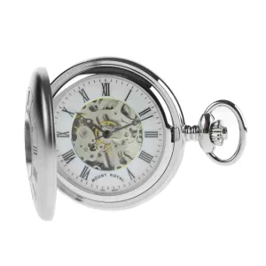 Mount Royal Chrome Plated Half Hunter Skeleton Dial Mechanical Pocket Watch MR-B26