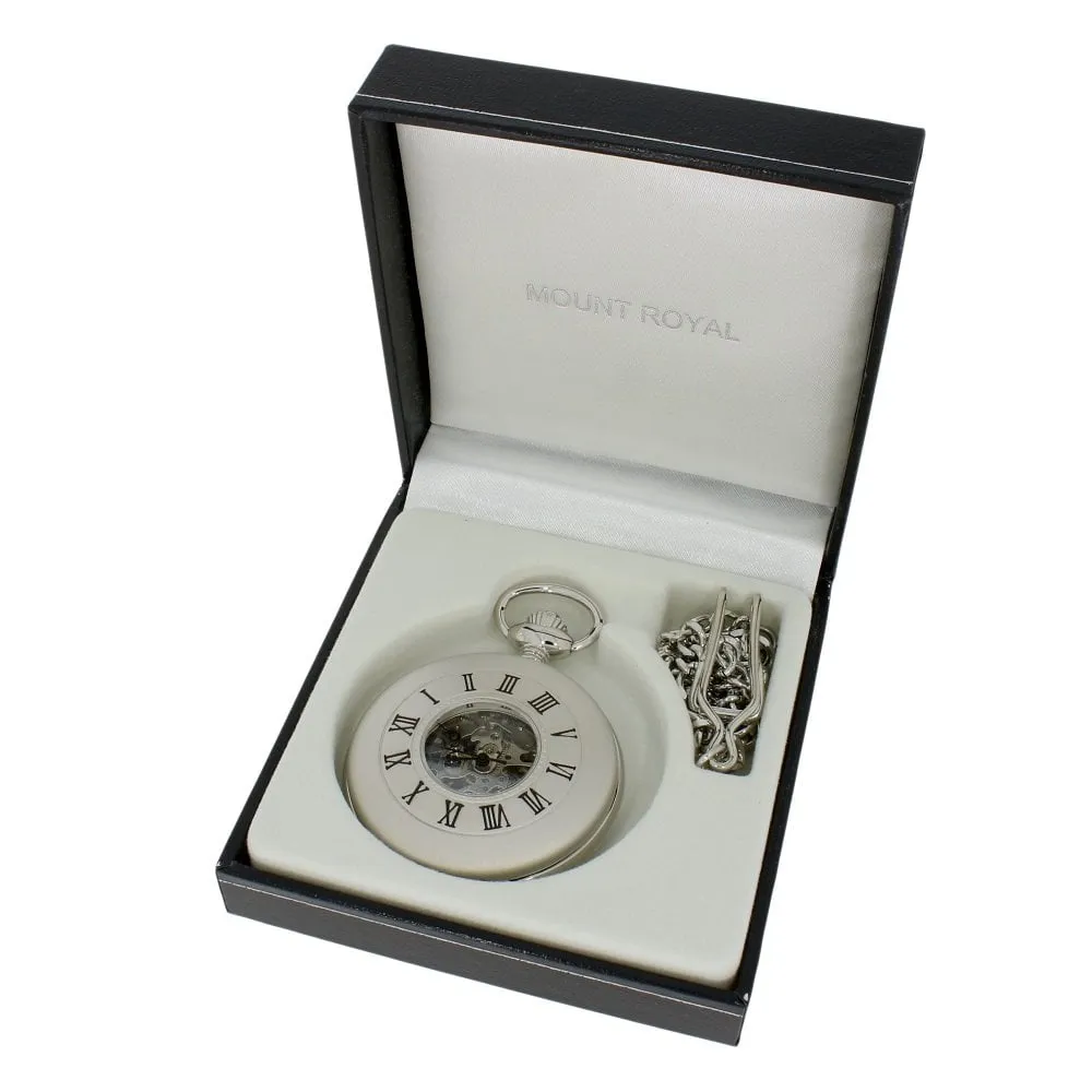 Mount Royal Chrome Plated Half Hunter Skeleton Dial Mechanical Pocket Watch MR-B26