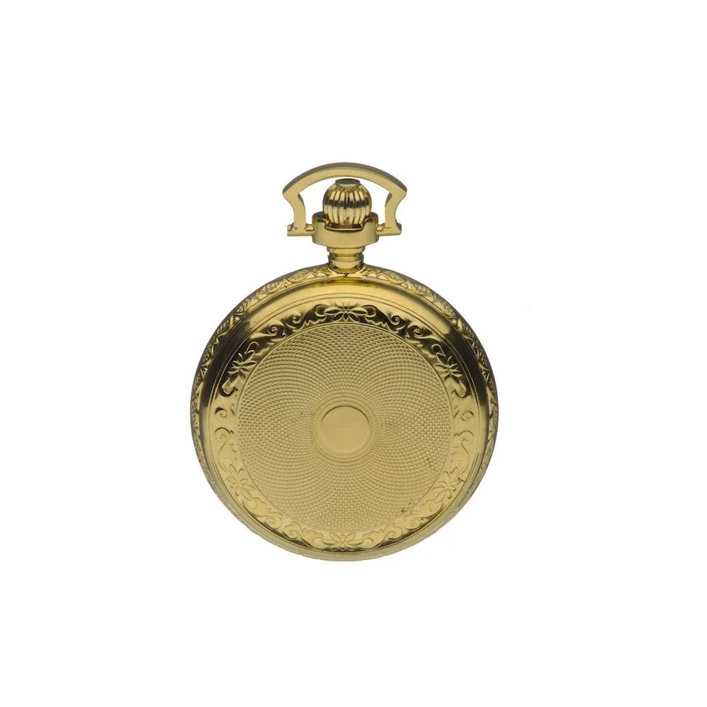 Mount Royal Yellow Gold Plated Half Hunter Skeleton Dial Mechanical Pocket Watch MR-B41
