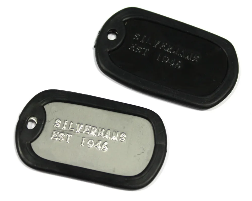 PAIR CLASSIC USA DOG TAGS, WITH CHAIN AND SILENCERS Silvermans
