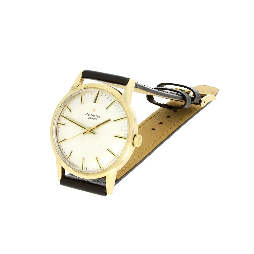 Pre Owned 9ct Gold Vintage Zenith Leather Strap Mechanical Watch RW0543