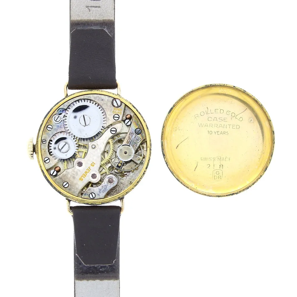 Pre Owned Vintage Rolled Gold Leather Strap Mechanical Ladies Watch RW0588